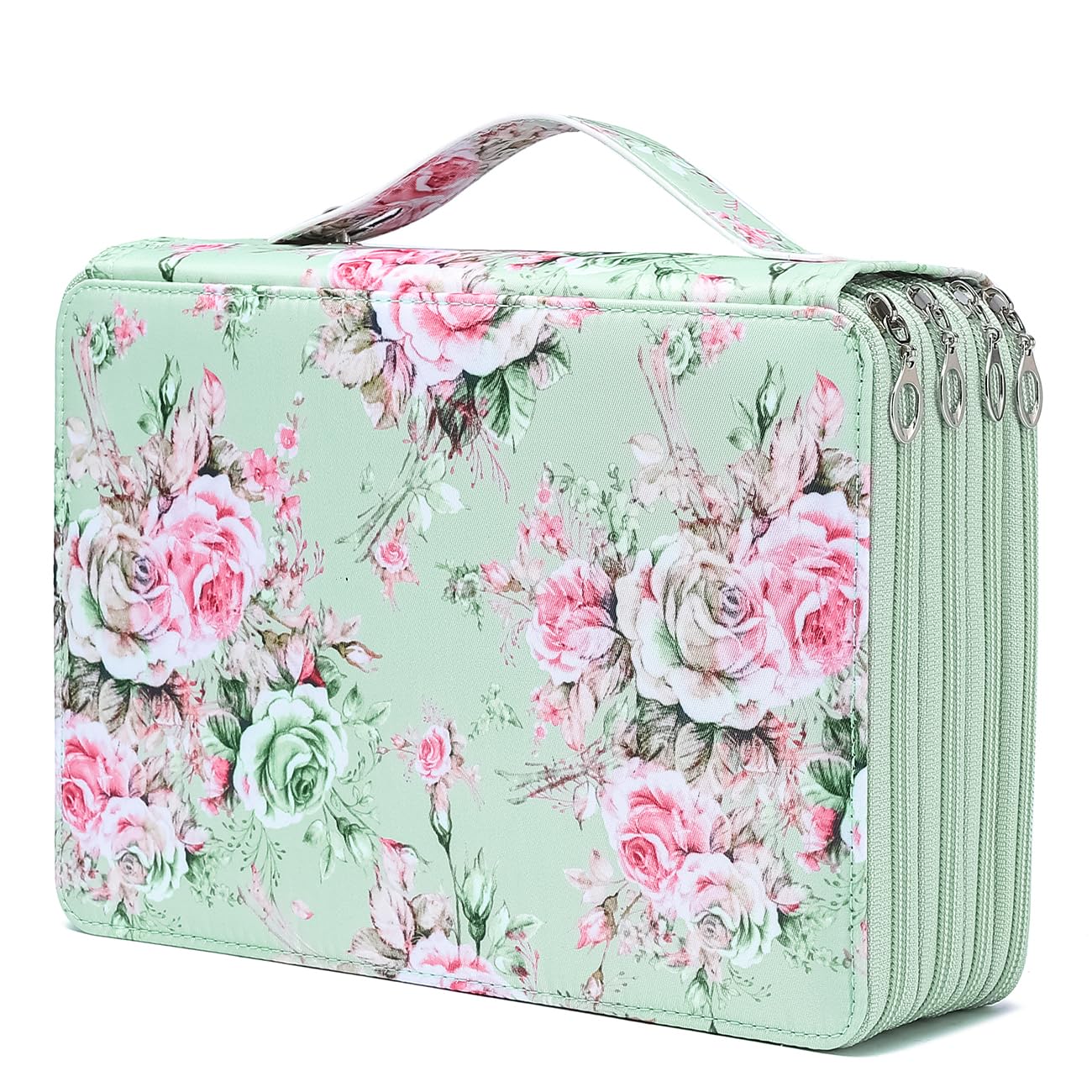 YOUNGCOL 200 Slots Colored Pencil Case Color Pencil Organizer Storage Large Capacity Pencil Case (Green Rose, 200 Slots)