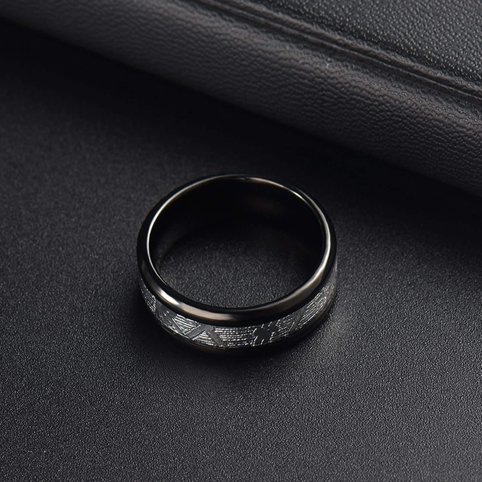 Anello Carburo di Tungsteno Anello con Meteorite Inserto Anello Uomo Fedina Incisione 8MM Anello Tungsteno Nero Argento Misura 12-31