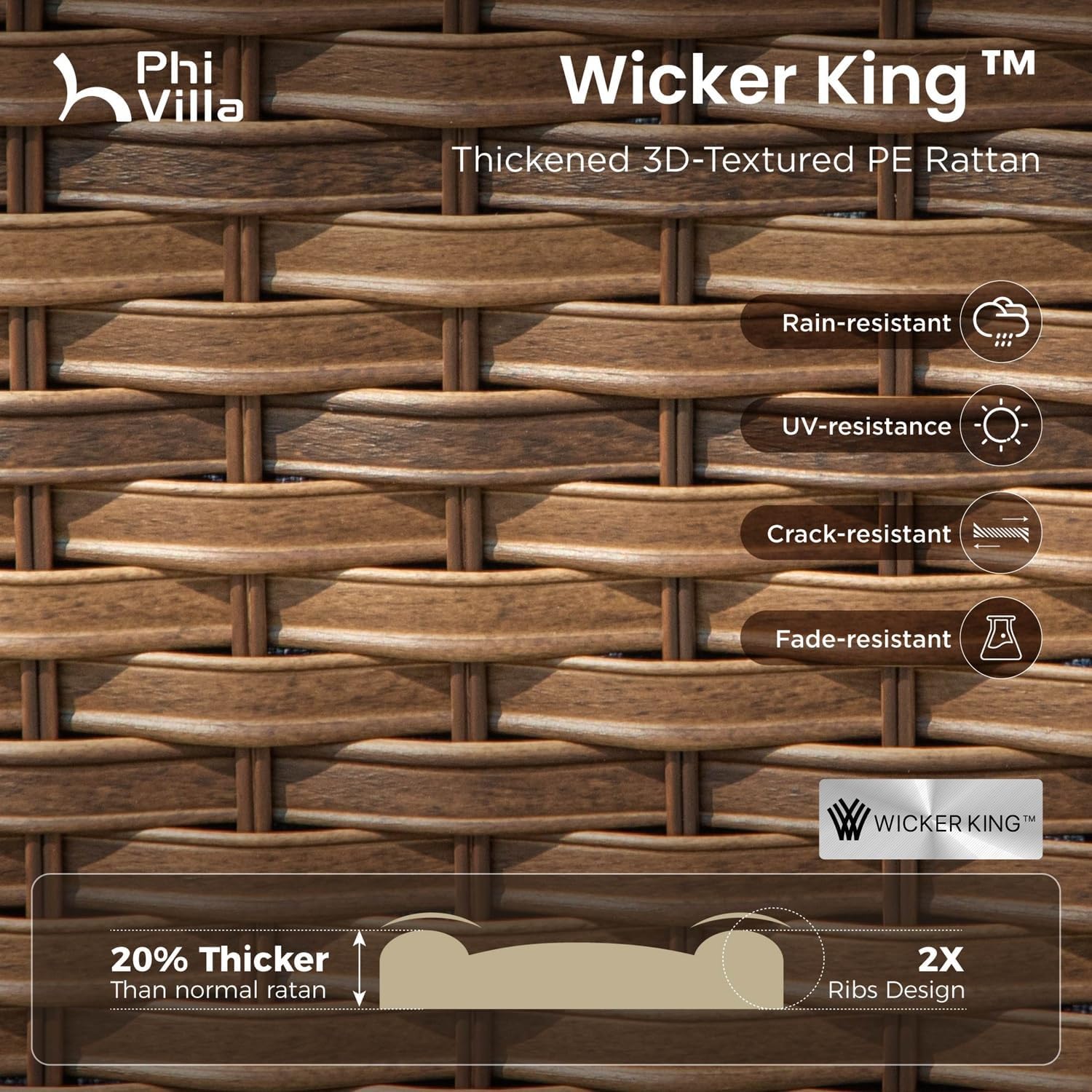 PHI VILLA Patio Furniture Set, 6 Pieces Wicker Outdoor Conversation Set with 2 High Back Patio Swivel Chairs, 3-Seat Rattan Patio Sofa Couch, 2 Muti-Functional Ottomans (Navy Blue Cushions)