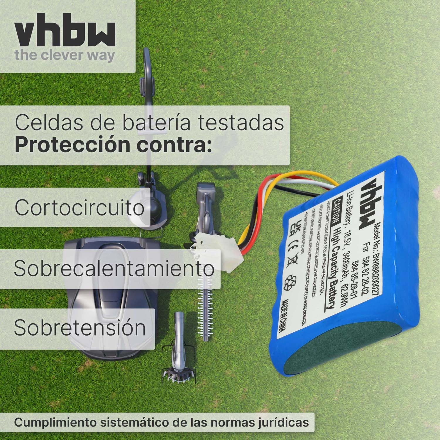 vhbw Batería Compatible con Gardena Sileno - R100Li, Sileno - R100LiC, Sileno City 250 15001 cortacésped 3400mAh 18,5V Li-Ion