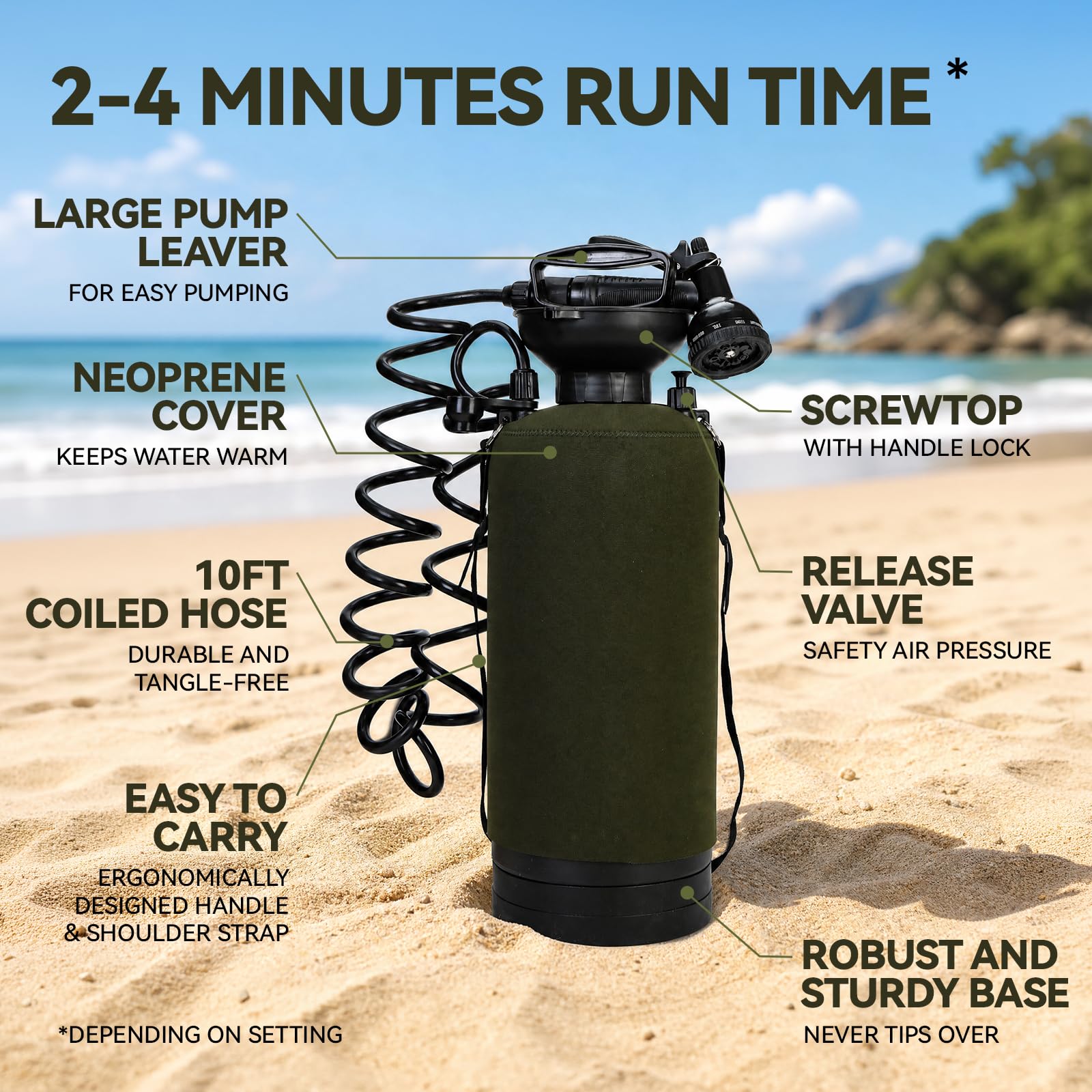 Vevitts Ducha portátil de 2.1 galones (8L), ducha de camping con cabezal de ducha de 10 modos, ducha de playa portátil para surf, camping y furgoneta Life - Kit de enjuague al aire libre con bomba de