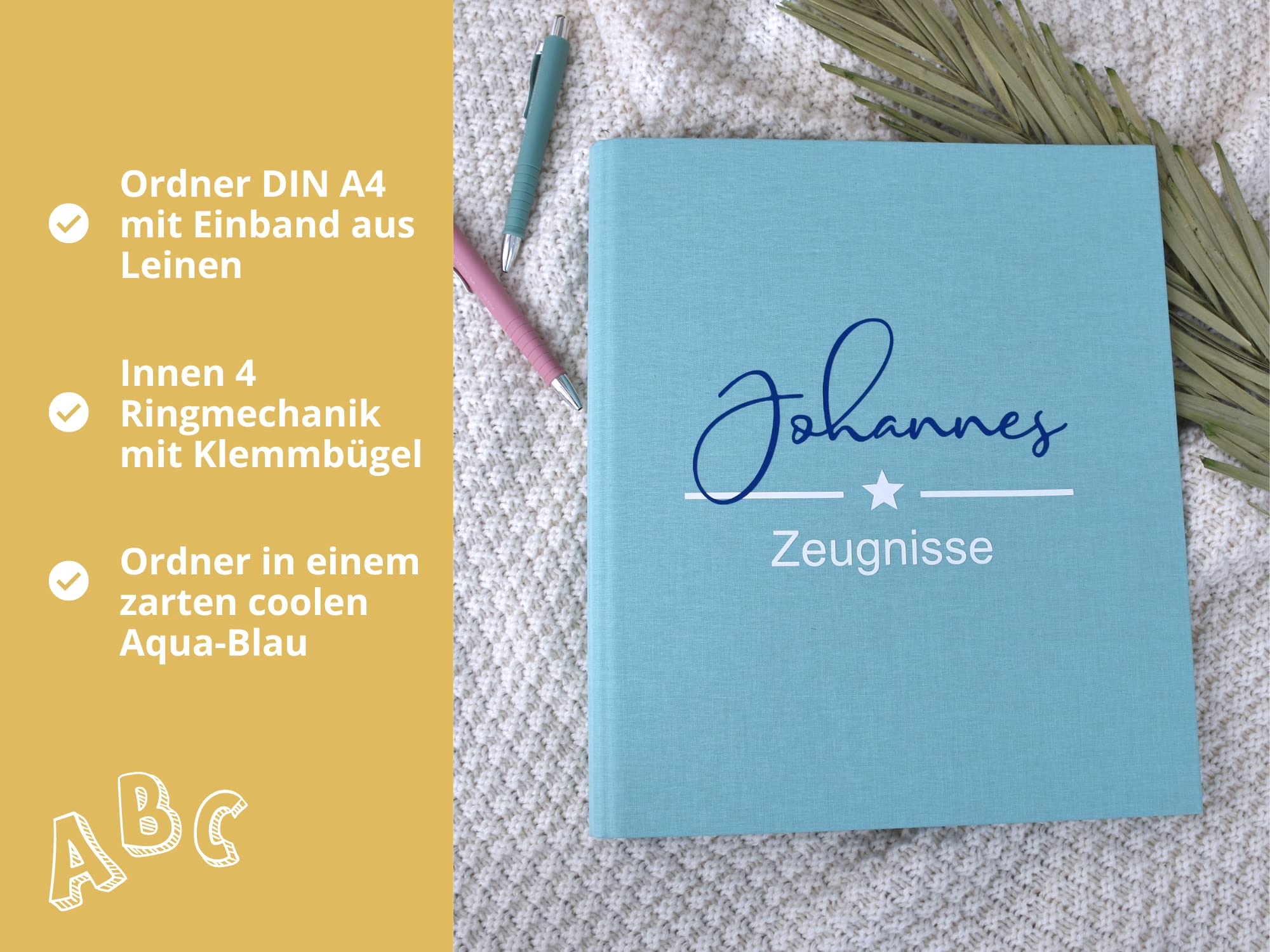 personalisierte Zeugnismappe | "Stern" mit Namen des Kindes | Ringbuchordner A4 | Geschenkidee zum Schulstart Einschulung Geschenk Mädchen und Jungen | Einschulungsgeschenk | Schultüte Inhalt
