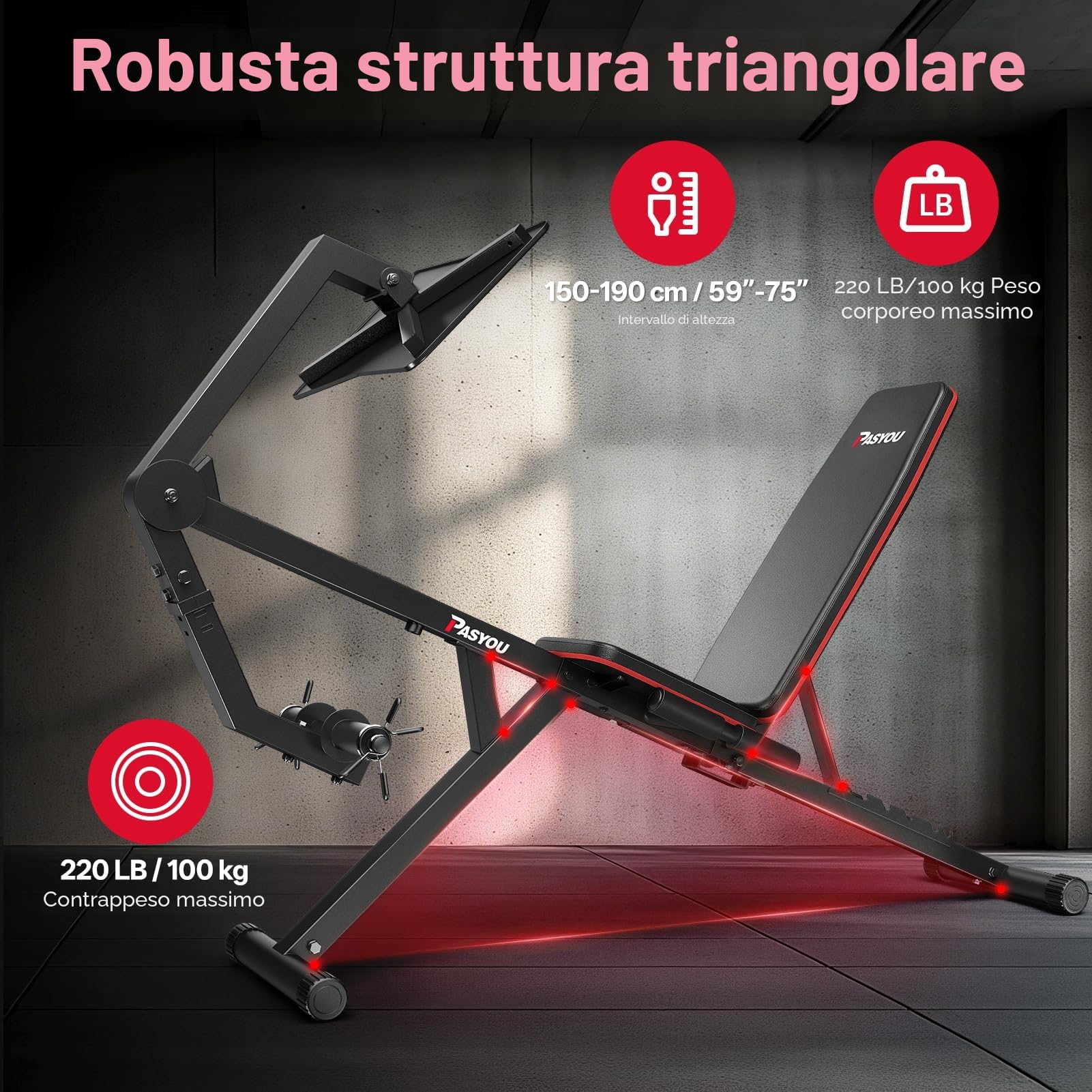 PASYOU Macchina Per l'Estensione Delle Gambe Con 6 Schienali Regolabili, Leg Press Per Palestra Domestica, Capienza Massima 100 KG, Panca Da Pesi Con Curl Gambe Per Esercizi Del Basso Corpo PM30
