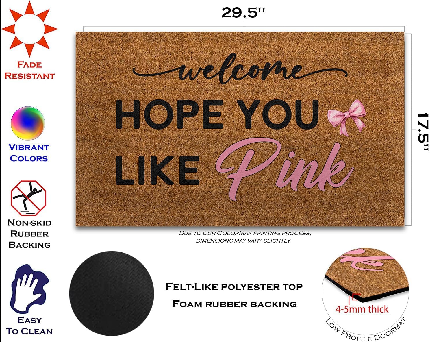 Hope You Like Pink Mat, Welcome Pink Bow Doormat, Watercolor Pinky Bow Welcome Doormat, Pink Bow Ribbon Coquette Doormat Gift, Entrance Doormat Home Porch Decor Entry Floor Mats Nonslip Washable Rug