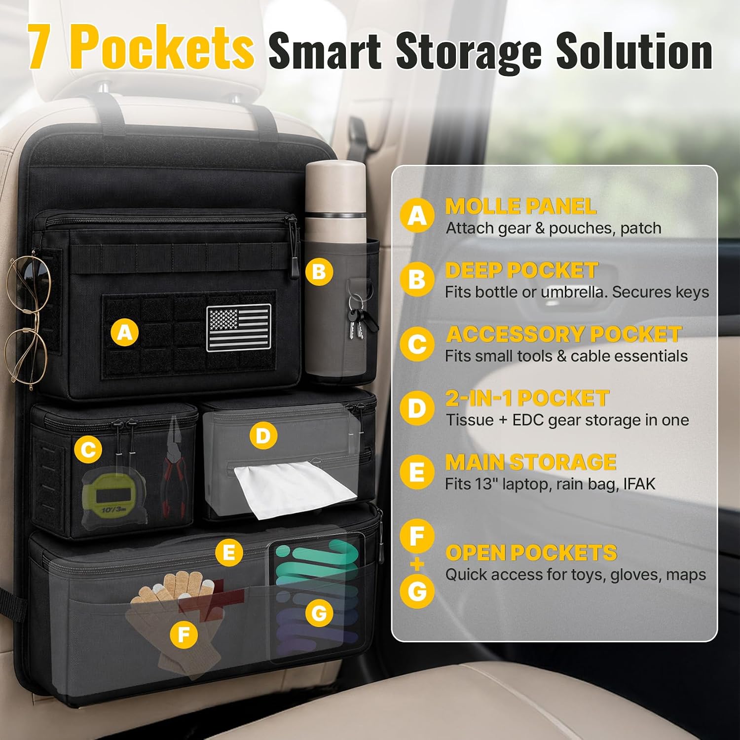 Multi-Pocket Back Seat Car Organizer, Fits Most Cars, SUVs, Trucks, Jeeps