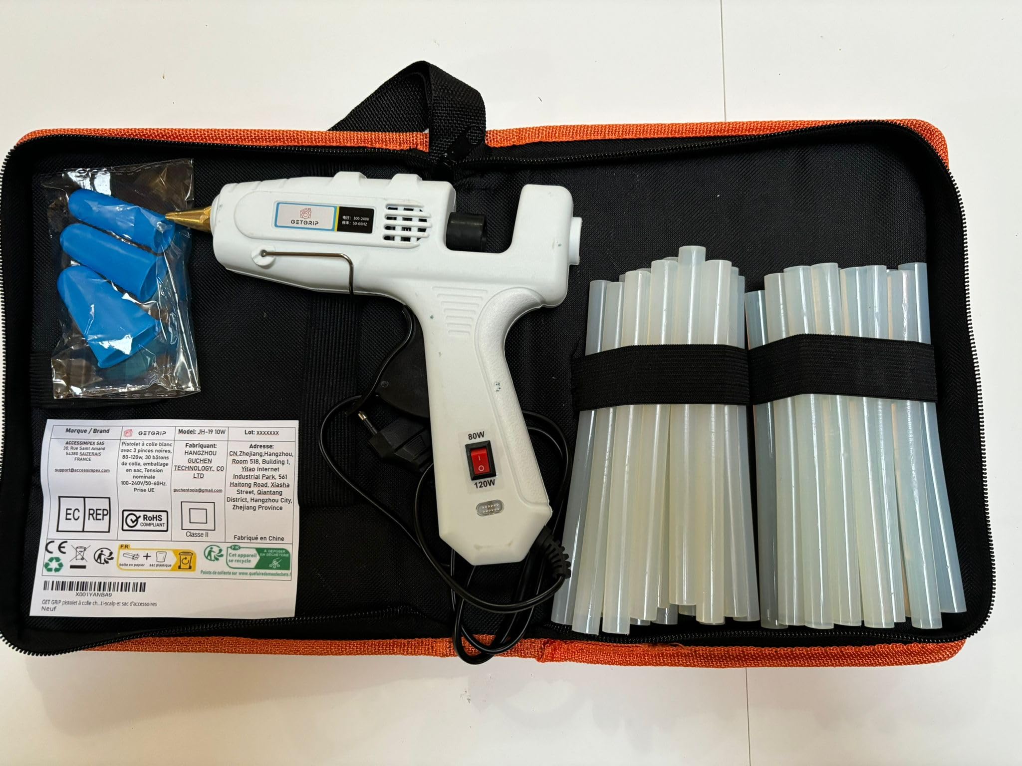 GETGRIP pistolet a colle chaude 80W Température Réglable – 30 Bâtons 11x150mm Inclus, 3 Protège-Doigts & Sac – Chauffage Rapide 60s pour DIY, Artisanat | pistolet a colle professional | glue gun