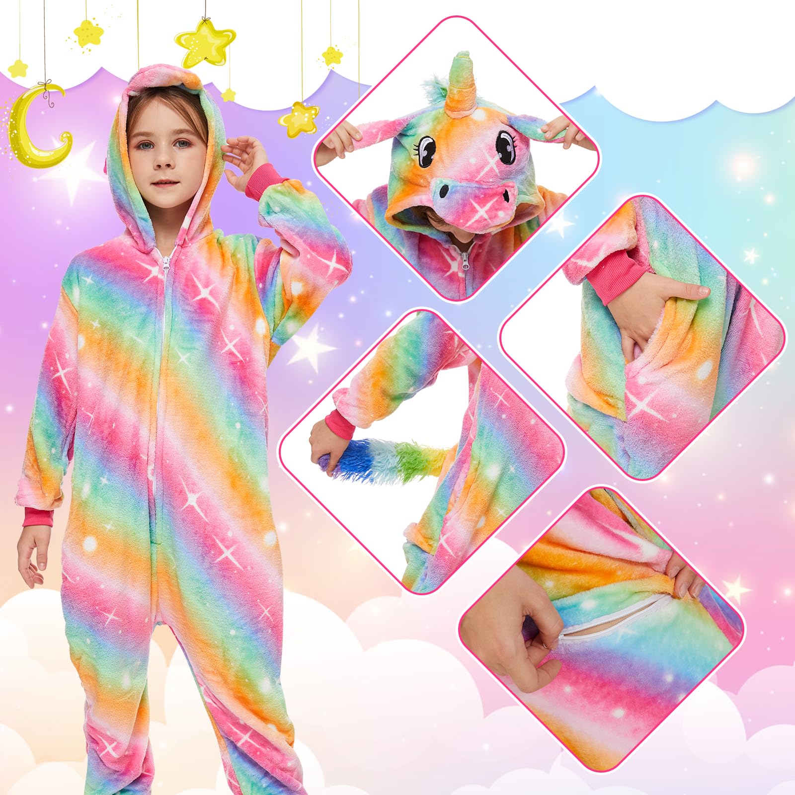 JONRRYIN Pigiama Adulti Animali, Pigiama Intero Costume Uomo Donna Adulto Bambini, Cosplay Onesie Carnevale Tuta Unisex Adulti per Feste