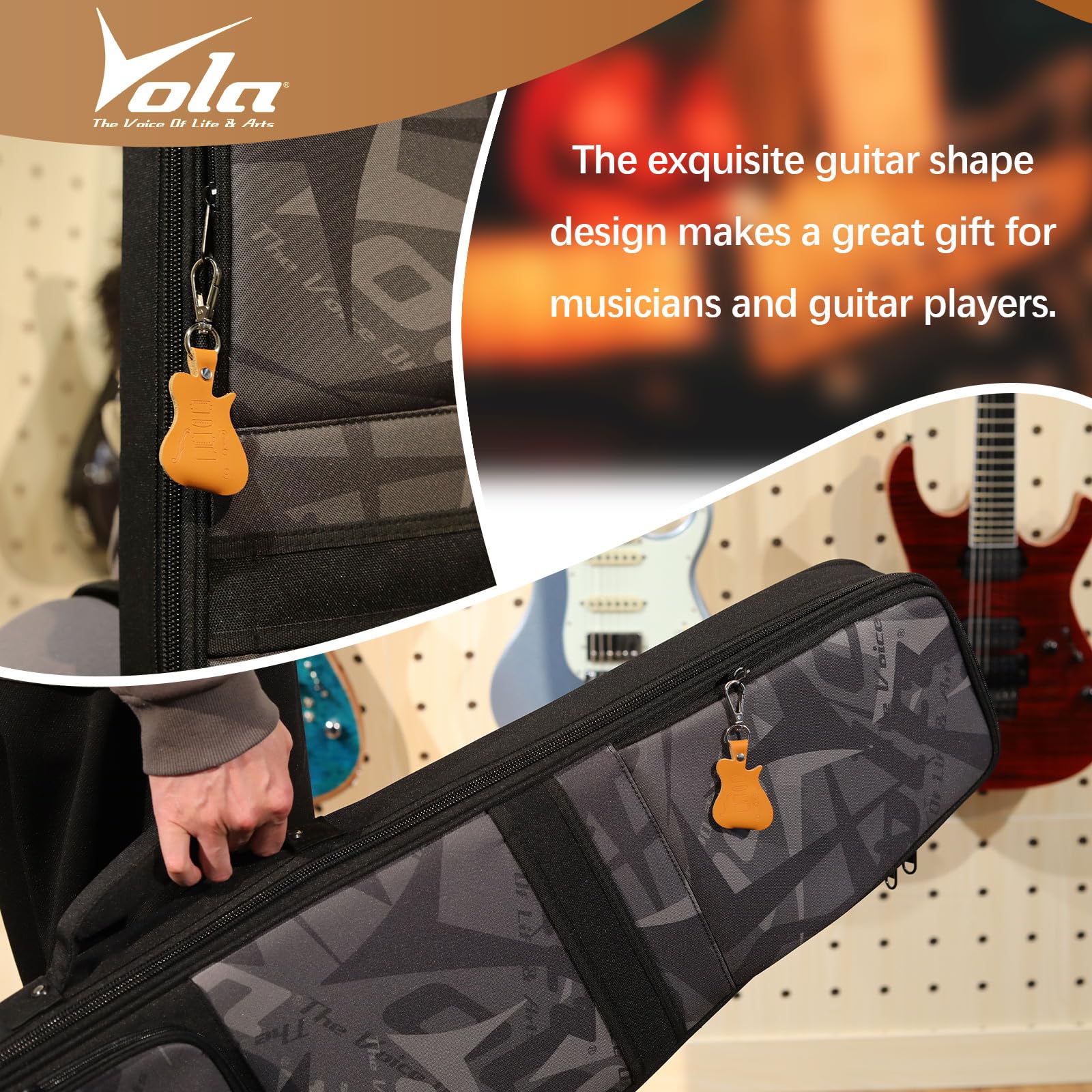Vola Guitar Picks Holder Case Leather Guitar Pick Holder Keychain Plectrum Case Bag Picks Storage, Brown - Image 4