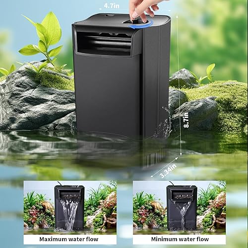 Miniatura 5 de Filtro de tanque de tortuga mejorado, filtros internos ajustables para acuario, filtro de cascada de reptiles silencioso, biofiltración de 3 etapas,