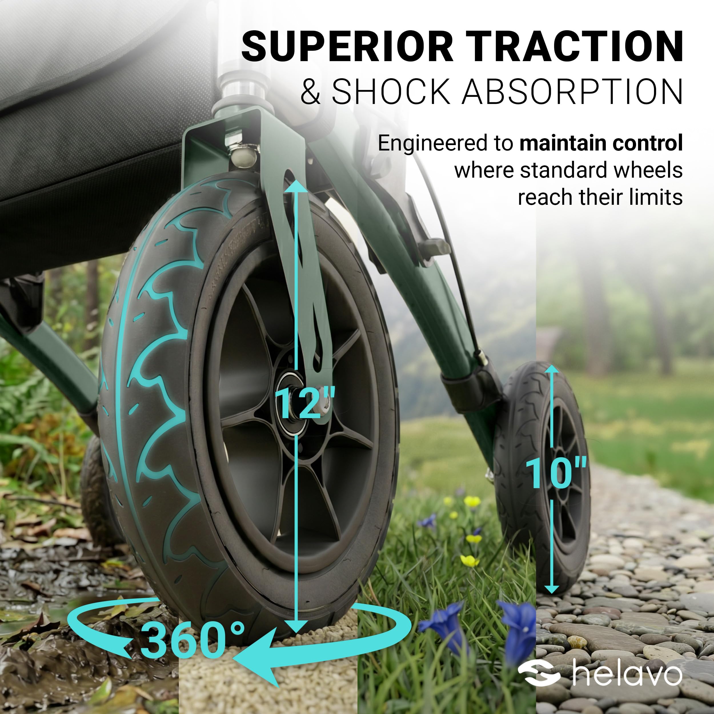 Helavo All Terrain Walker, 12" Pneumatic Tires, Outdoor Rollator Walker — Amazon image 3