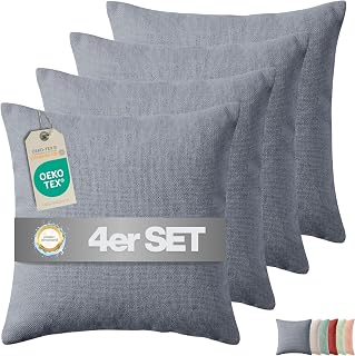 Outdoor Kissen mit Füllung | Wasserabweisende Gartenkissen | Indoor- & Outdoorkissen | 2er, 4er & 6er Sets | Dekokissen | Lounge Kissen | Sofakissen | 45 x 45cm (Grau, 4er Set)