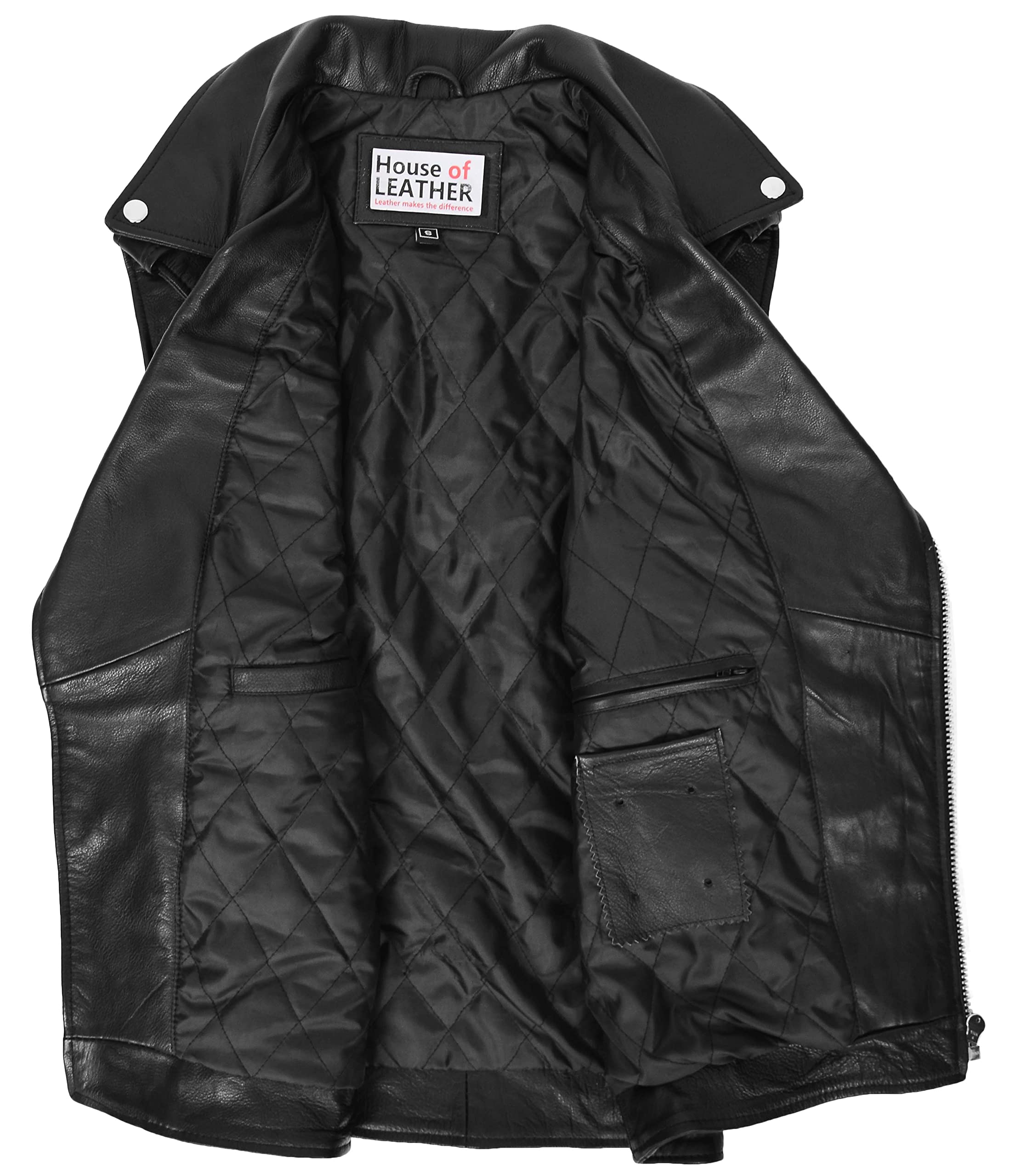 House Of Leather Gilet de motard en cuir véritable pour homme Brando Style Vest Jones Noir