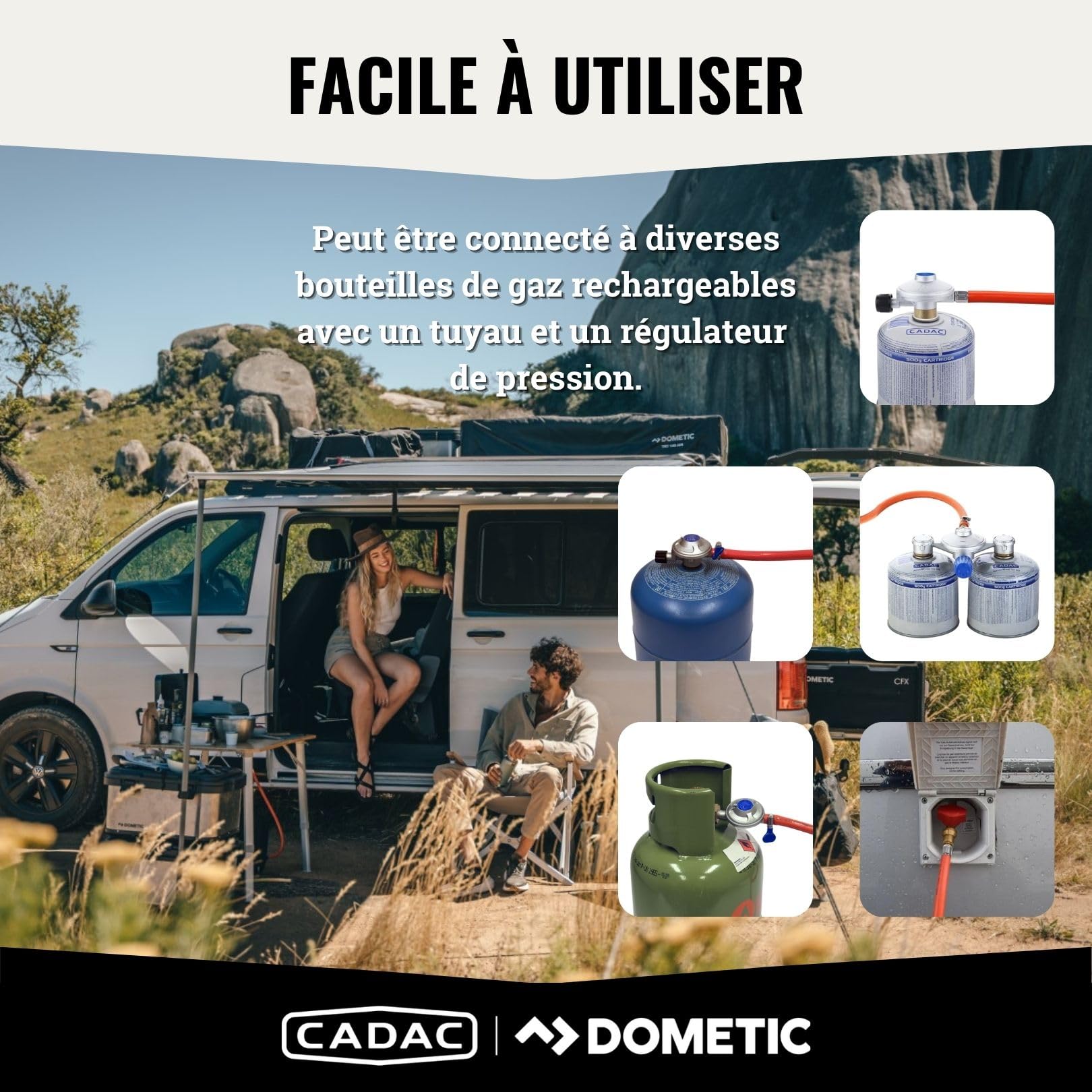 CADAC - 1 Cook Turbo FFD Flat Plate - barbecue - Barbecues portables - Surface de cuisson en acier inoxydable - Incl. Housse de protection - Camping - Les incontournables du barbecue - Noir