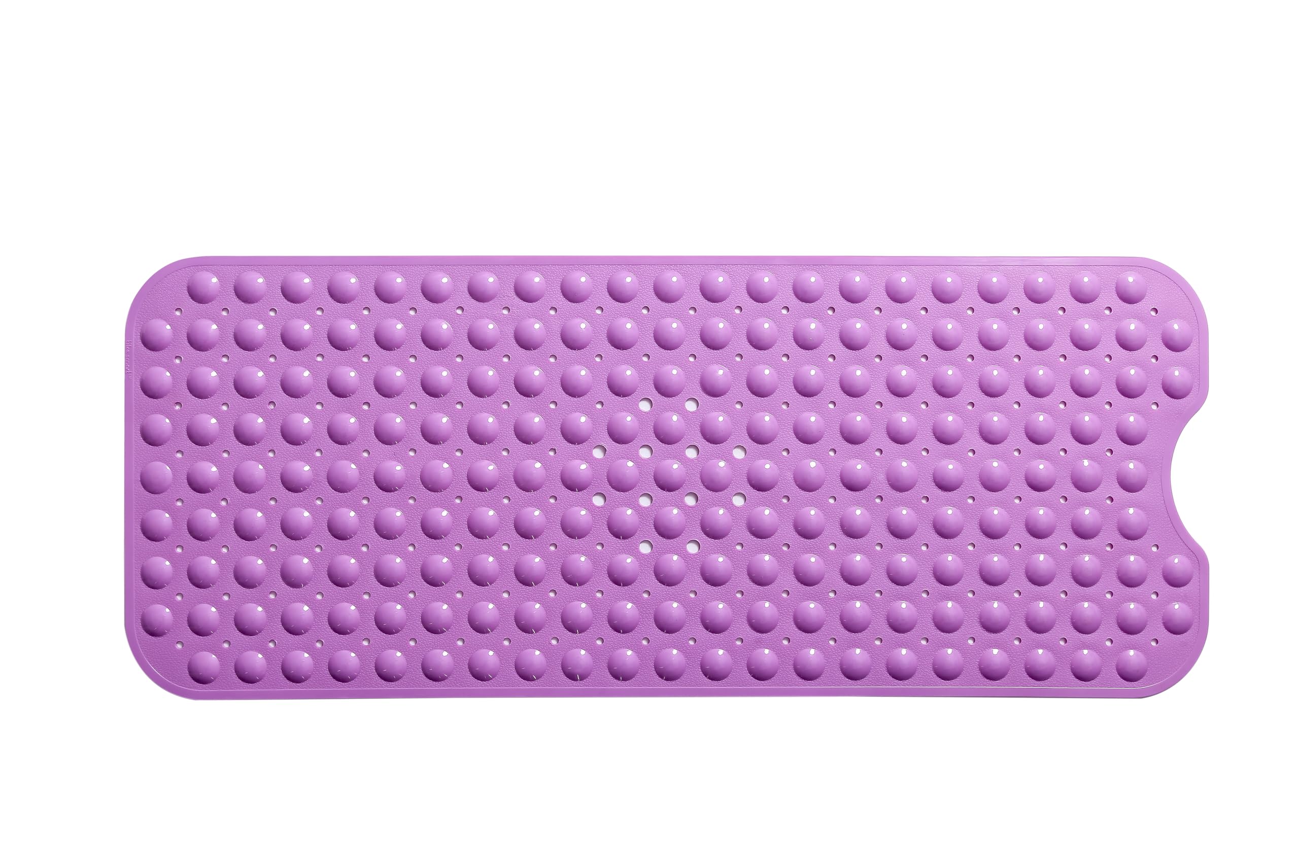 TIKE SMART Extra-Long Non-Slip Bathtub & Shower Mat 39”x16” (Smooth/Non-Textured Tubs Only) Safe, Clean, Machine-Washable, Superior Grip&Drainage, Vinyl, Opaque Purple