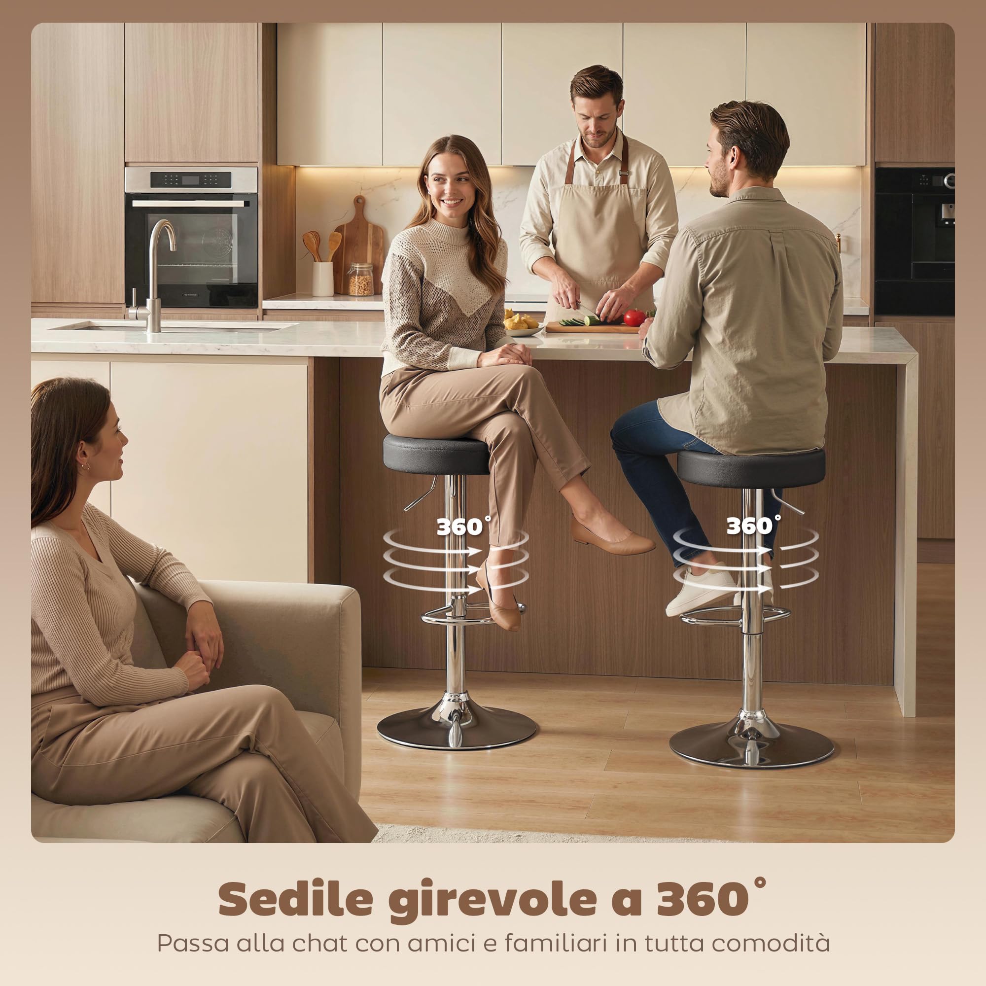 HOMCOM Set 2 Sgabelli Bar con Altezza Regolabile e Girevoli a 360°, Sgabelli Cucina Alti in PU con Poggiapiedi, Seduta Morbida, Struttura in Metallo, Sedie Bar Alte per Penisola Sala da Pranzo, Nero