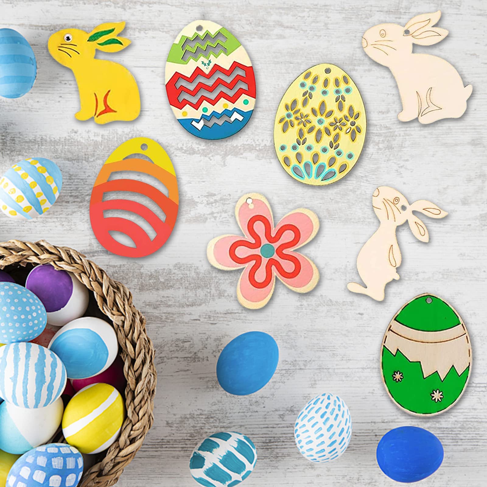 36 Pendentifs De Pâques En Bois, Décoration De Pâques Avec