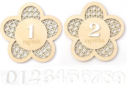 Tarjetas de hito de celosía de flores de madera, hito mensual para fotos de bebés, tarjetas de hitos intercambiables, letrero de anuncio irth para