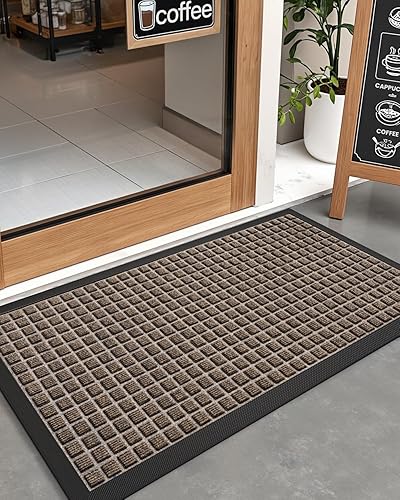 Miniatura 8 de DEXI Tapete de bienvenida para entrada, tapete de goma resistente antideslizante de perfil bajo para patio, garaje, color azul, 17 x 29 pulgadas