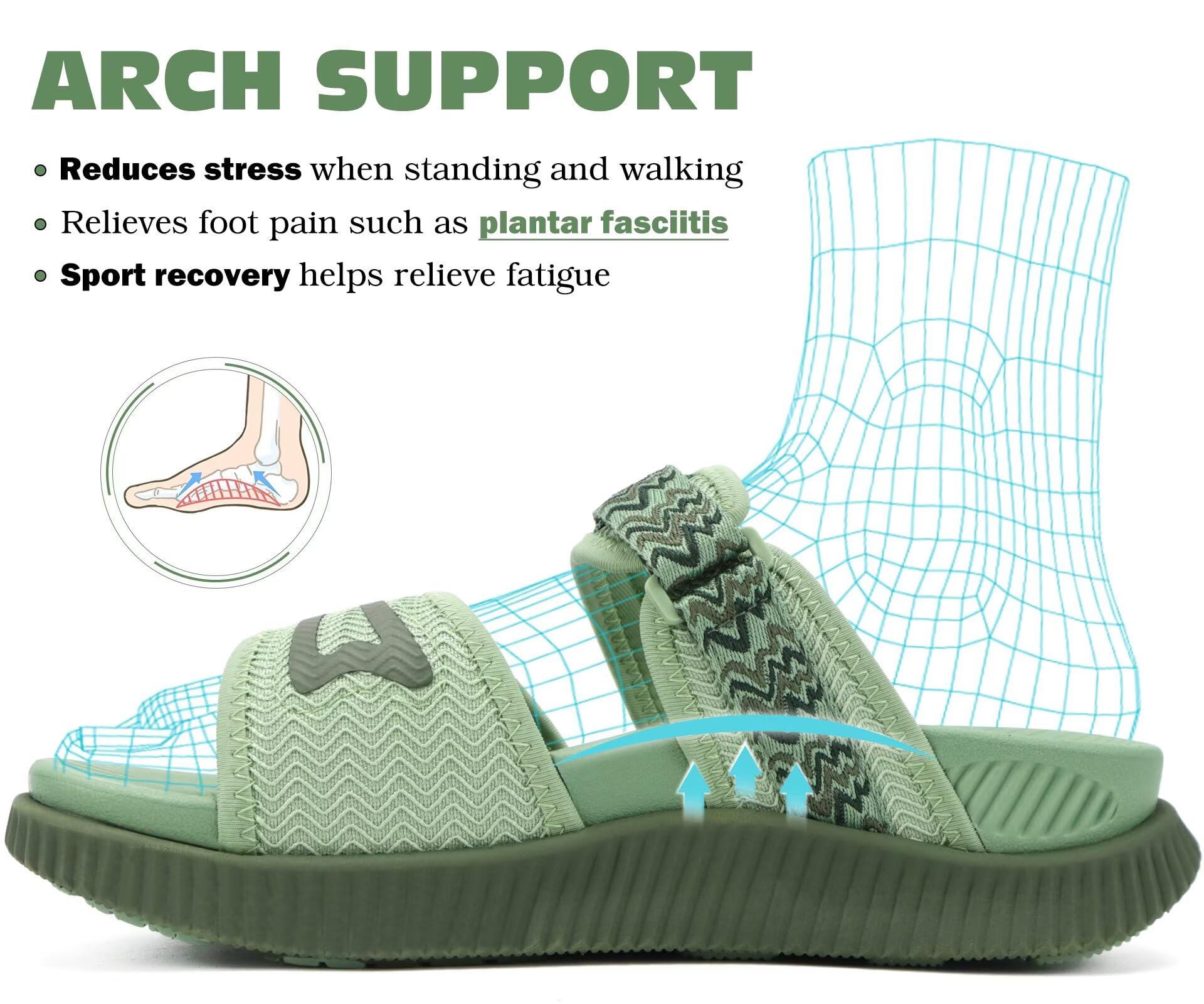KuaiLu Womens Fashion Orthotic Slides Ladies Athletic Thick Cushion Recovery Sandals Adjustable Strap Slip On Walking Sandles with Comfortable Plantar Fasciitis Arch Support