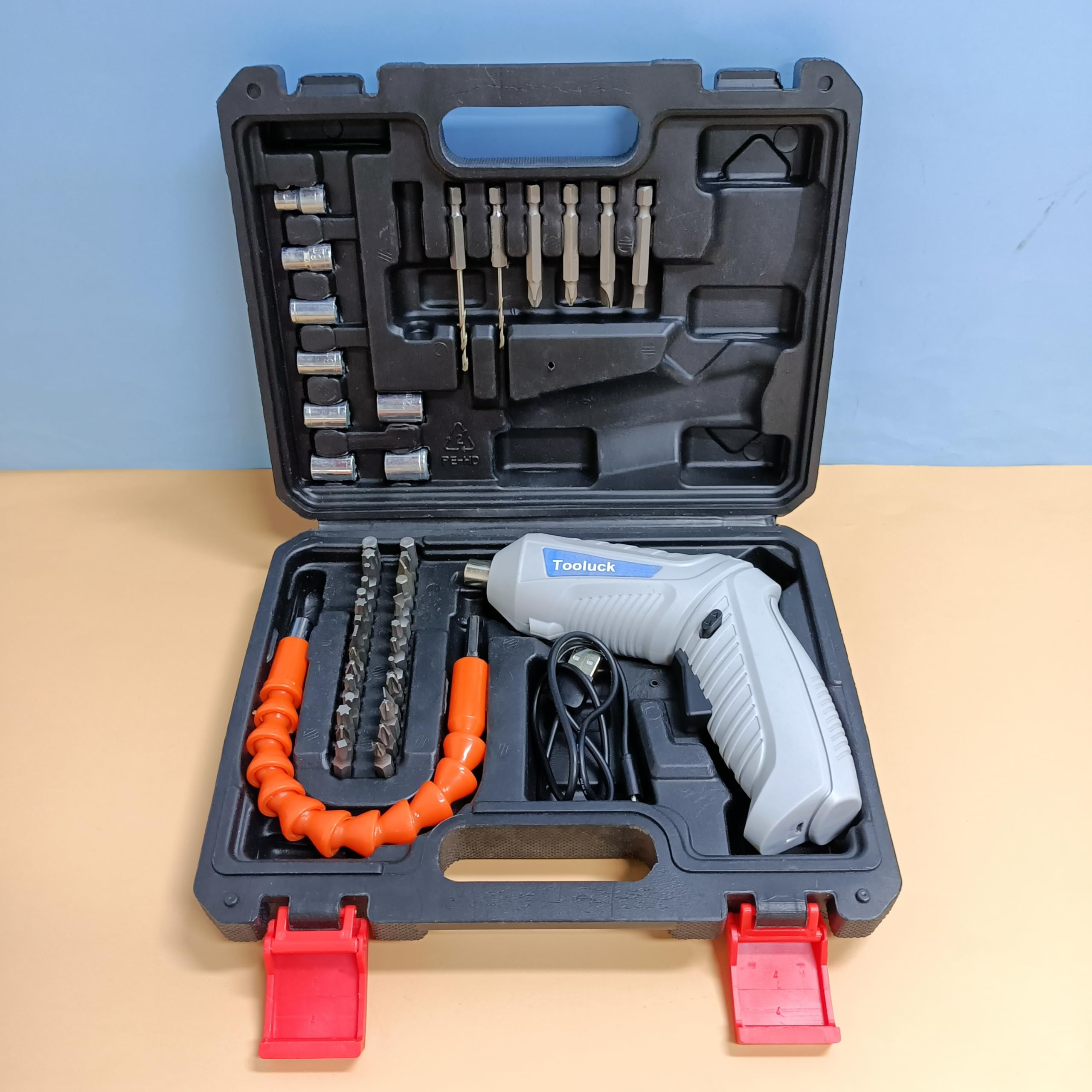 TooluckRechargeable 3.6V Cordless Screwdriver with Circuit Sensor Technology Includes 45pcs Bit Set, USB Charging Cable, Carrying Case