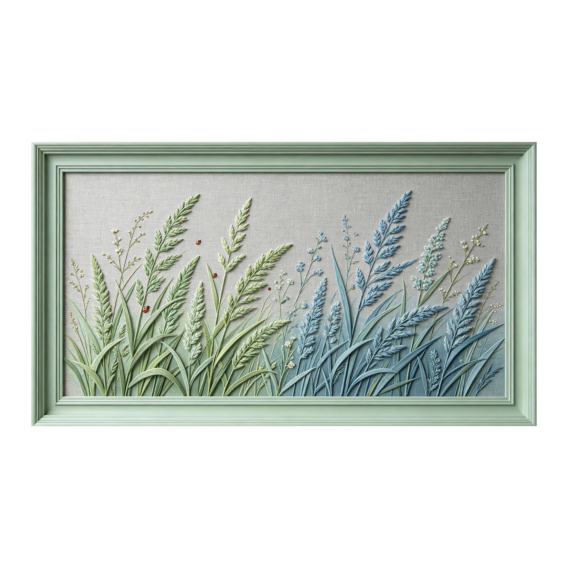 Murasolite 3D Framed Wall Art Botanical Meadow Relief Effect SelfAdhesive Fabric Mural Wall Decor， Peel and Stick No Damage to Wall， AntiFall Safe Design for Bedroom Living Room