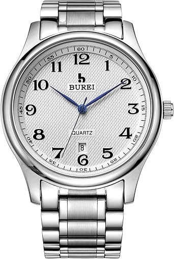 BUREI Orologio Classic da uomo/donna con datario Calendario Movimento al  quarzo giapponese Cinturino in acciaio inossidabile antigraffio : BUREI:  Amazon.it: Orologi