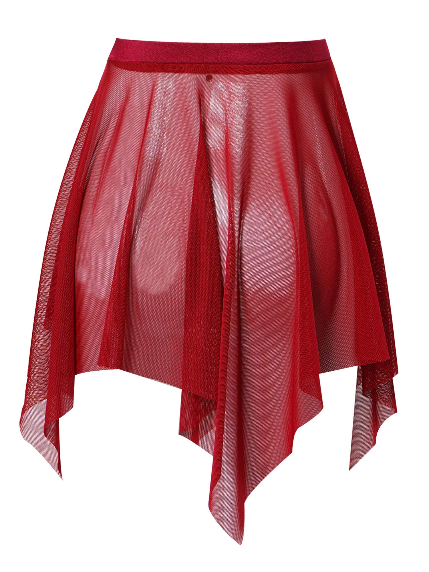 easyforever Girls Pure Color Irregular Cut Tulle Ballet Dance Skirt for Lyrical Ballet Latin Jazz Stage Performance Burgundy 4