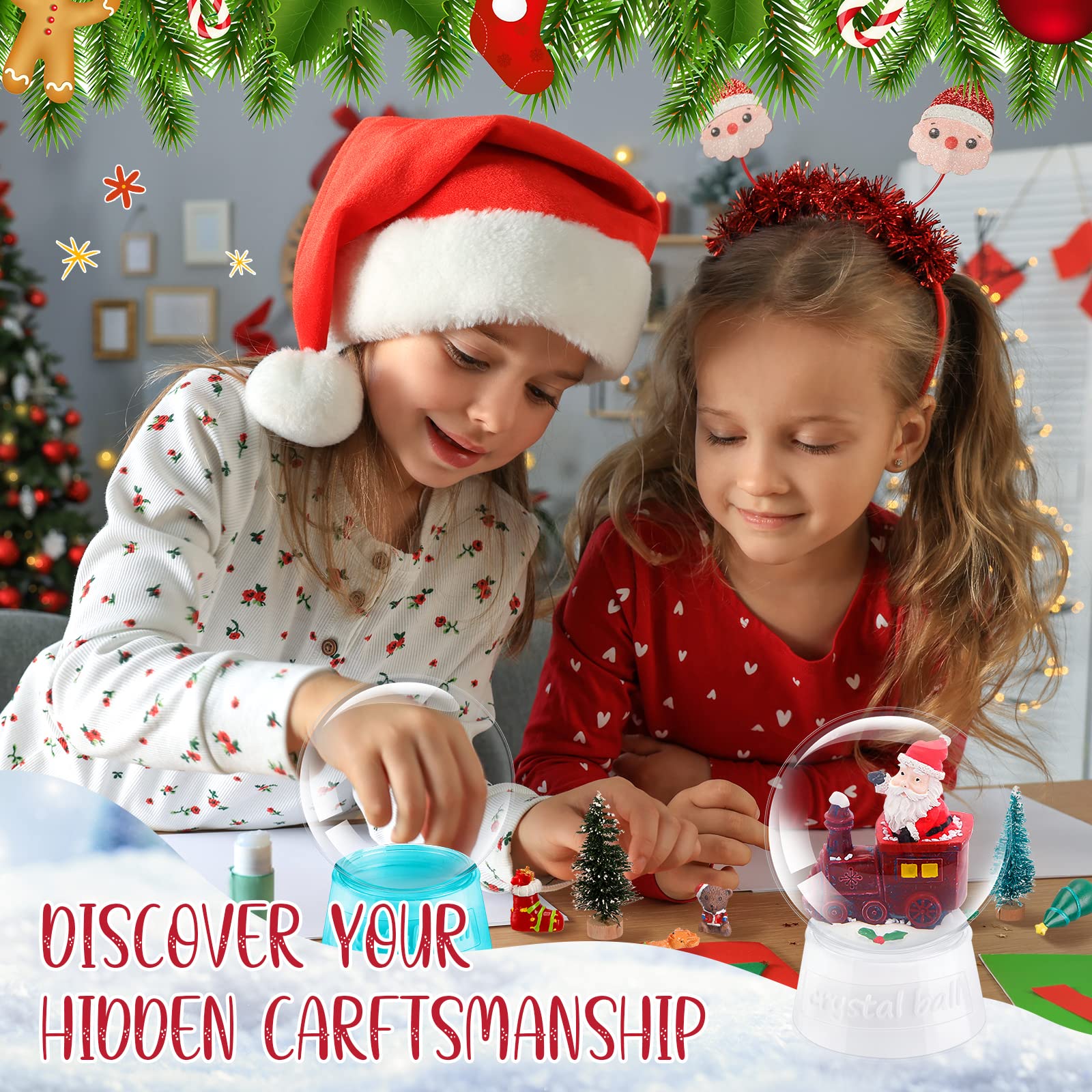 Yunsailing 30 Pcs Snow Globe Kit Tiny Resin Christmas DIY Snowflake Sequins Plastic Snow Globe Clay Kit Artificial Christmas Trees Rustic Miniature Hanging Ornaments for Xmas Tree Party Decorations