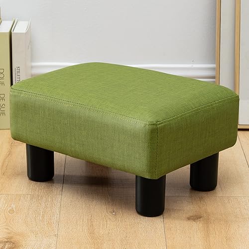 Miniatura 10 de LUE BONA Reposapiés pequeño, taburete acolchado de piel beige, reposapiés otomano de almacenamiento con patas de madera, 9.5 pulgadas, silla