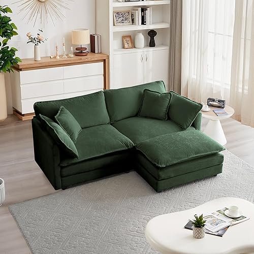 mikibama Modular Sectional Sofa, 76.4 Inch L Shaped Couch Set for Living Room, Loveseat Comfy Cloud Couches with Movable Ottoman, DIY Combination, Chenille, Evergreen