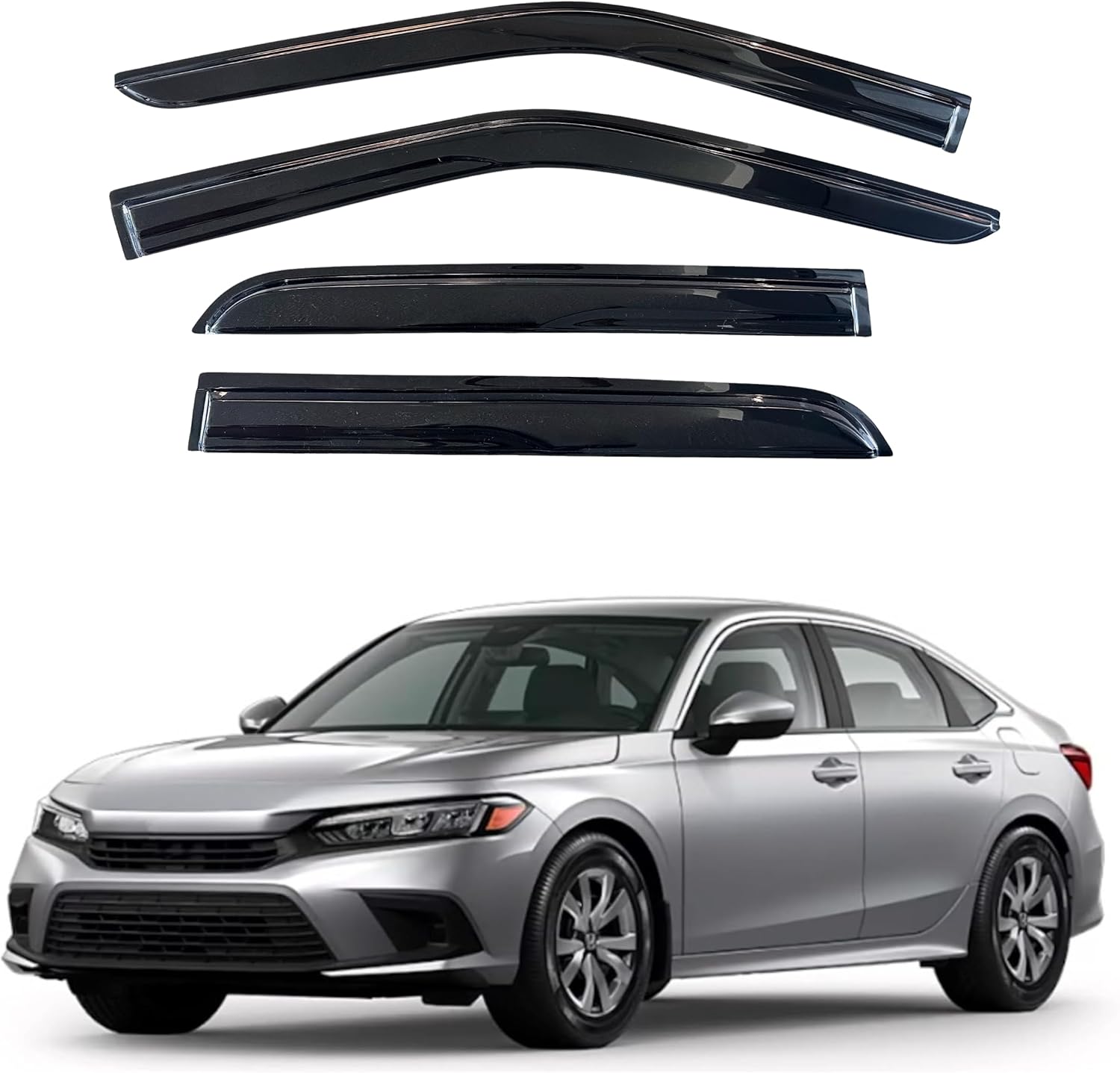 KPY Window Visor Compatible with Honda Civic Sedan 2022-2025, 4PC Rain Guard Side Window Vent Deflectors Tape-On Mugen Style, 2022 2023 2024 2025 22-25 Civic Sedan