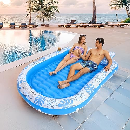Miniatura 7 de Flotador inflable para piscina de bronceado con almohada cervical, flotadores de piscina para adultos para tomar el sol, patio trasero, fiesta en la