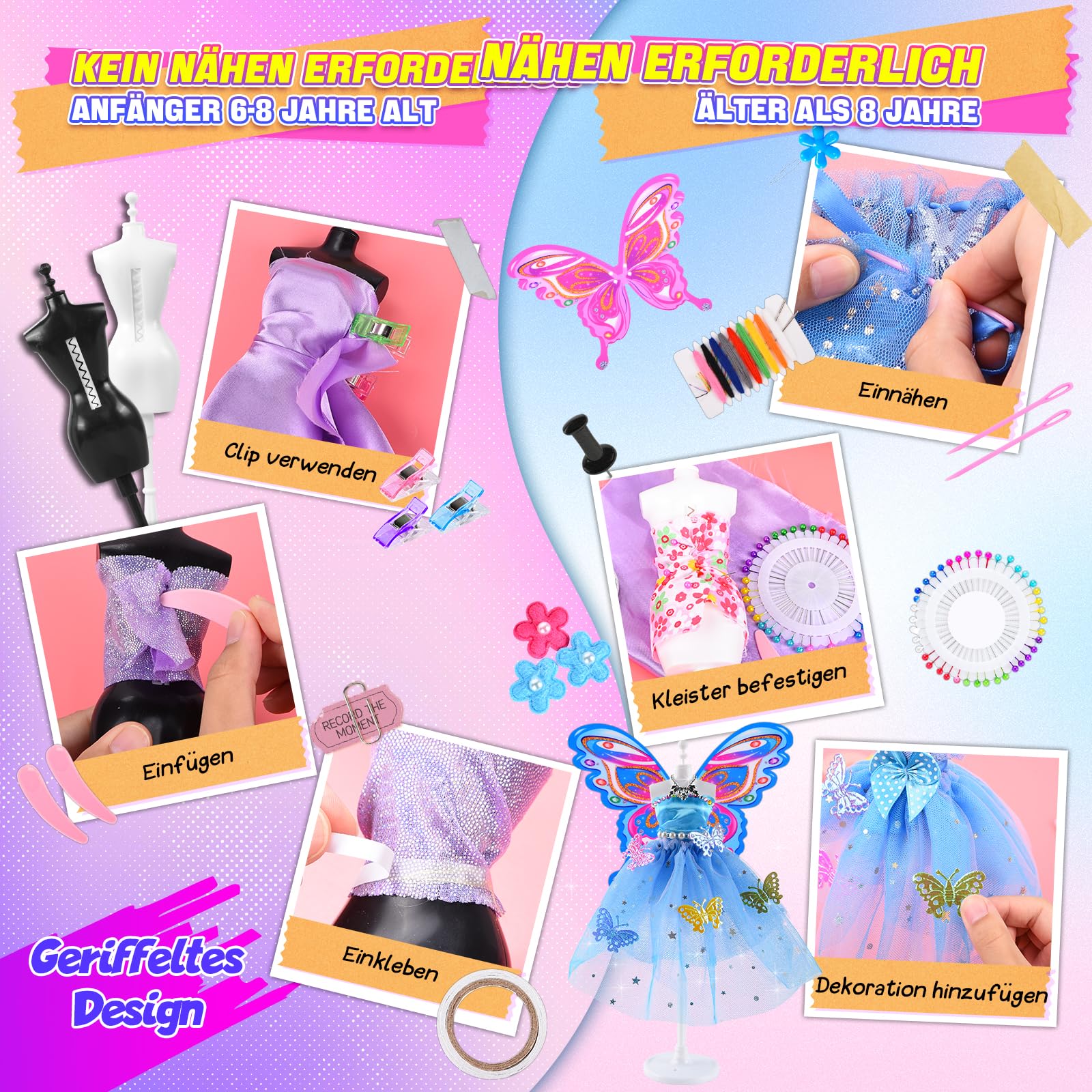 JONRRYIN Fashion Design Kit Création, 600+ Kit de Création de Mode, Création de Mode Couture Enfants, Kits de Loisirs Créatifs Activités Créatives Fille 8-12 Ans
