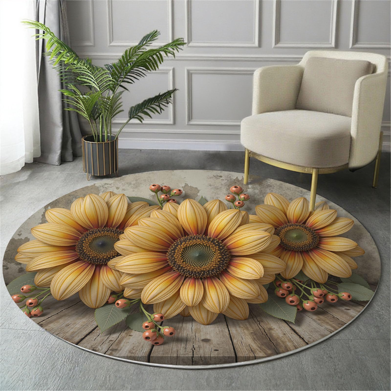 Tapis rond salon poils courts anti-glisse flanelle 80cm