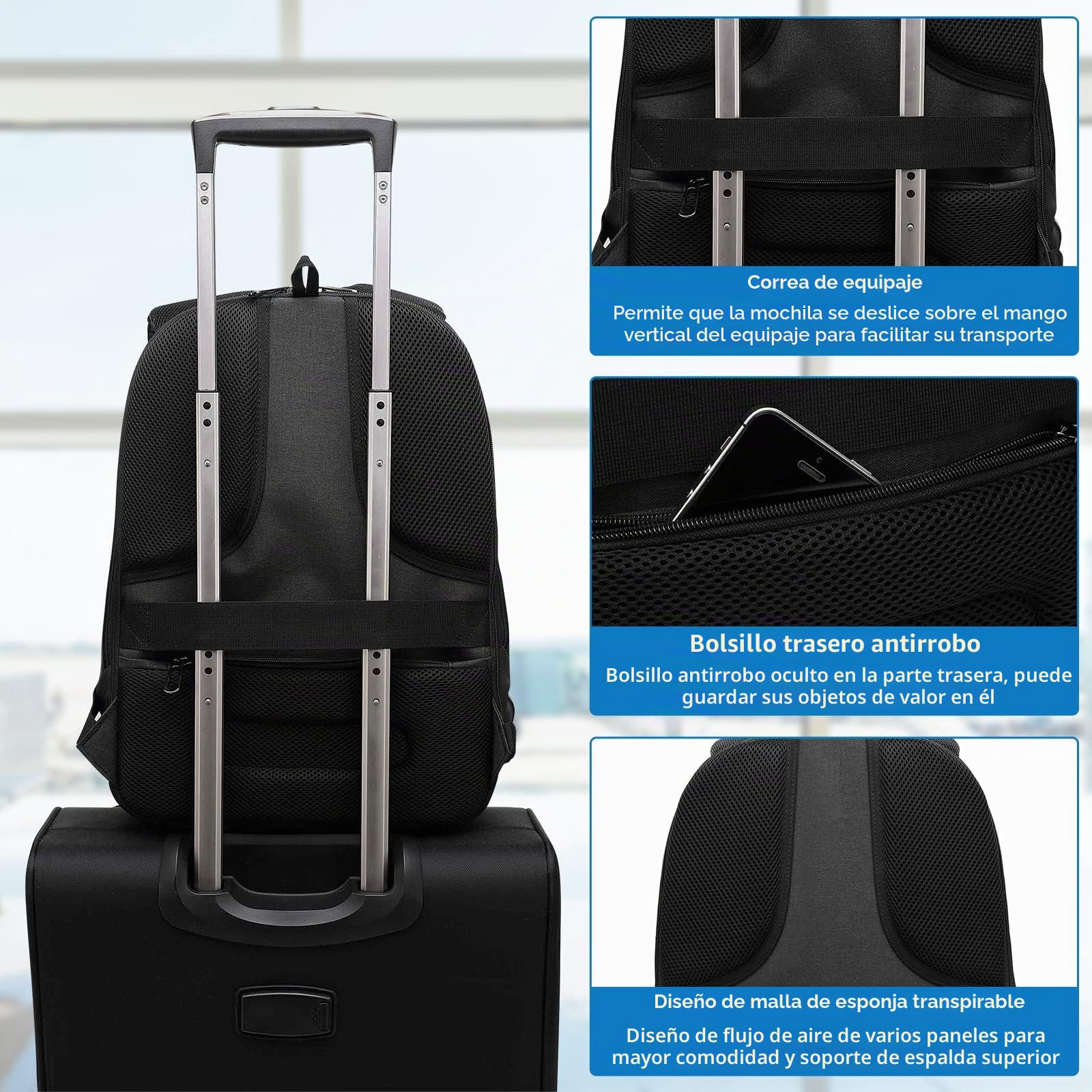 VINBAGGE Mochila Antirrobo para 15.6 Pulgadas Portatil USB Mochilas de Viaje para Trabajo/Universidad/Negocios/Ocio/Viajar
