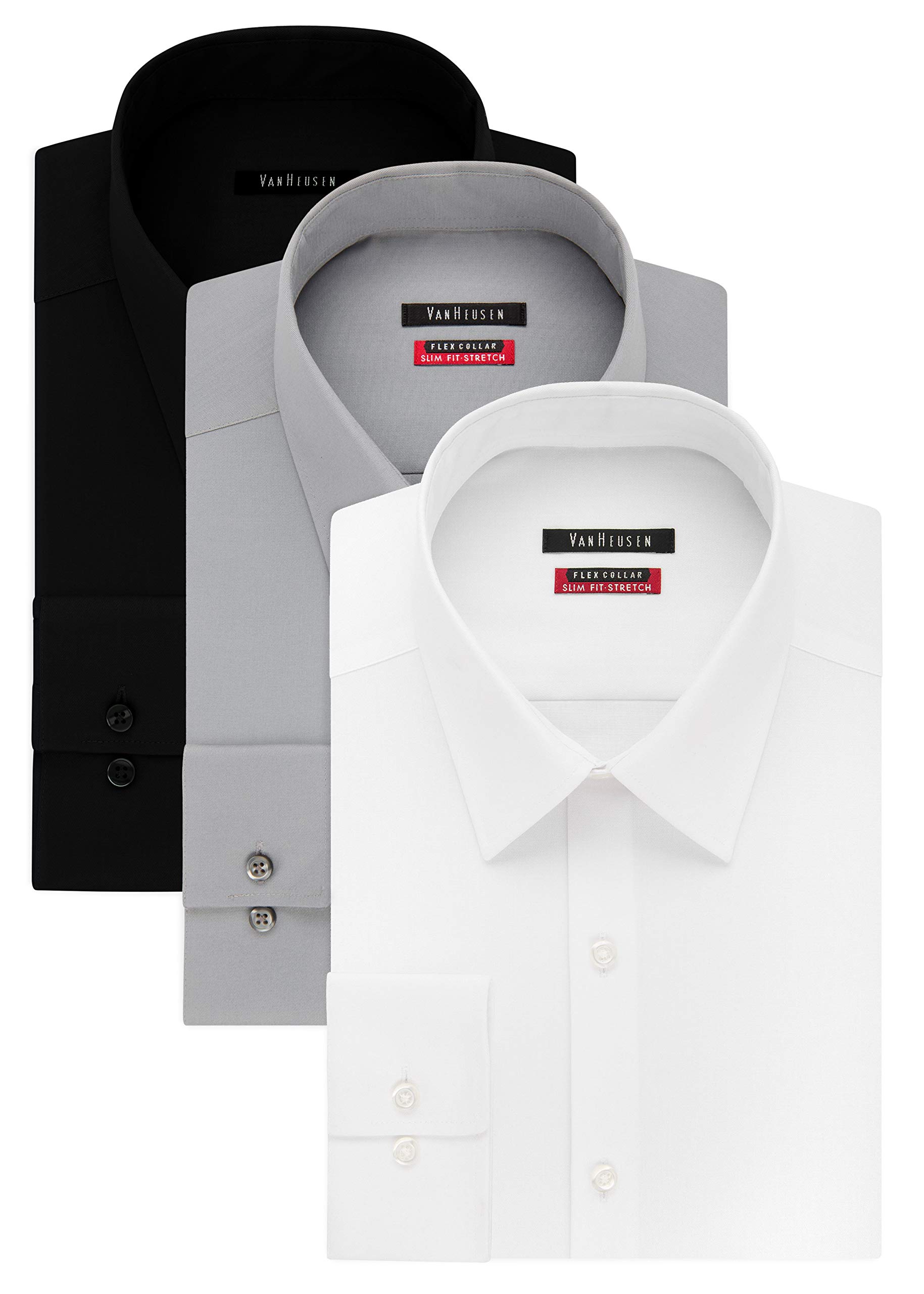 Van Heusen Mens Flex Collar Slim Fit Stretch Dress Shirt White Black Grey Mist 16 Neck 32-33 S