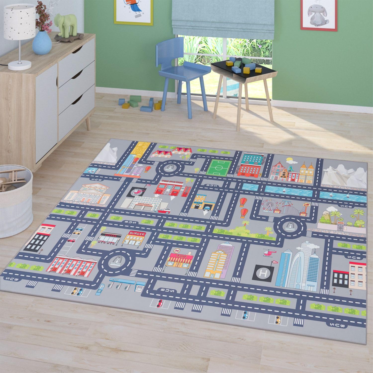 TT Home Kinderzimmerteppich Teppich Junge Mädchen Kinderteppich Baby rutschfest Straße, Farbe: Grau 2, Größe:200x290 cm