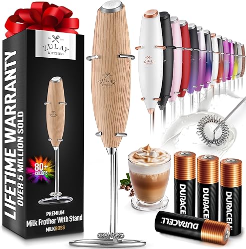 Miniatura 29 de Zulay - Potente espumador de leche con 4 pilas Duracell incluidas, manual, potente espumador de leche para capuchino, frappé, matcha y crema de