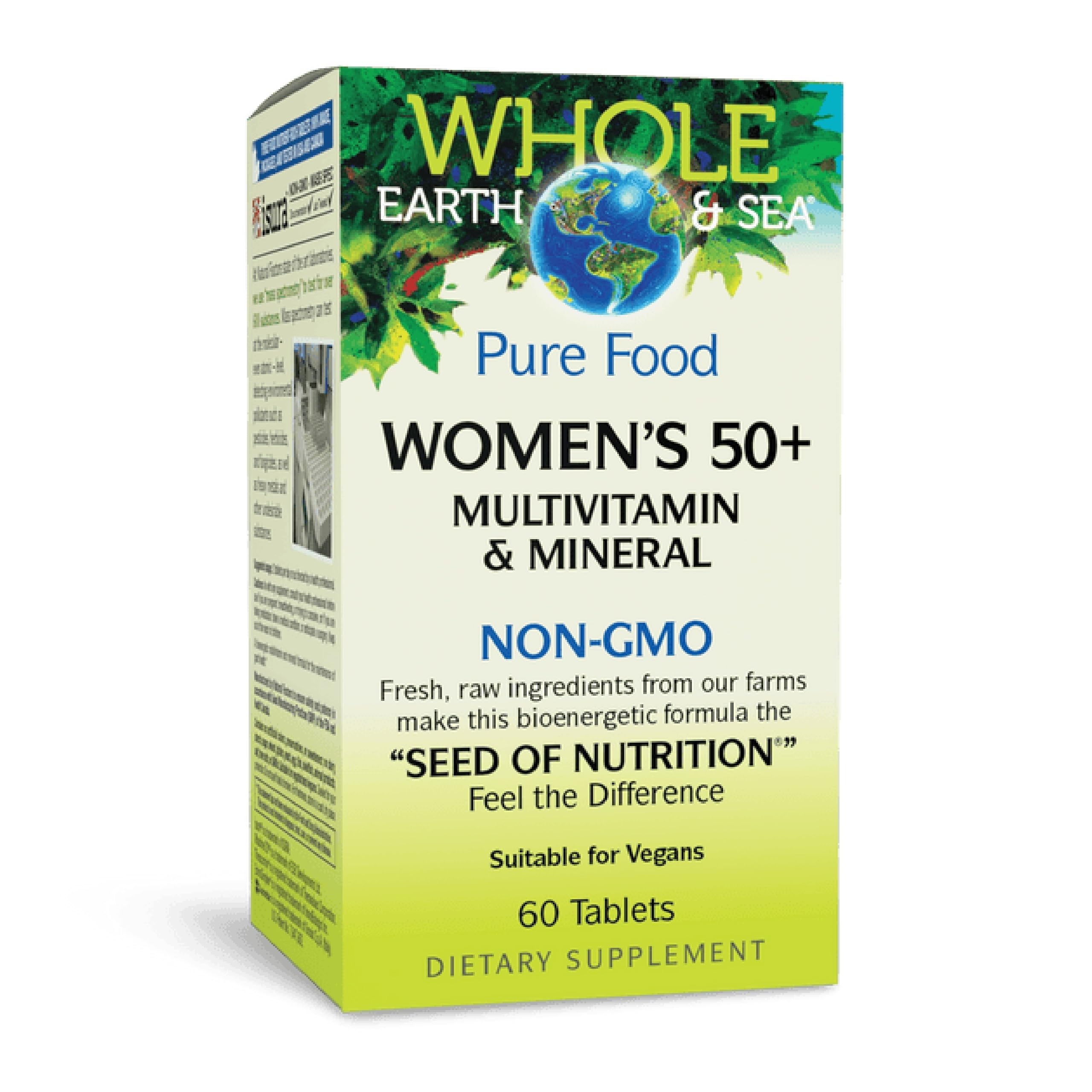 Natural Factors Whole Earth & Sea Women's 50+ Multivitamin & Mineral - Daily Multivitamin with Calcium, Selenium & More - Supports Bone & Brain Health - 60 Tablets (30 Servings)