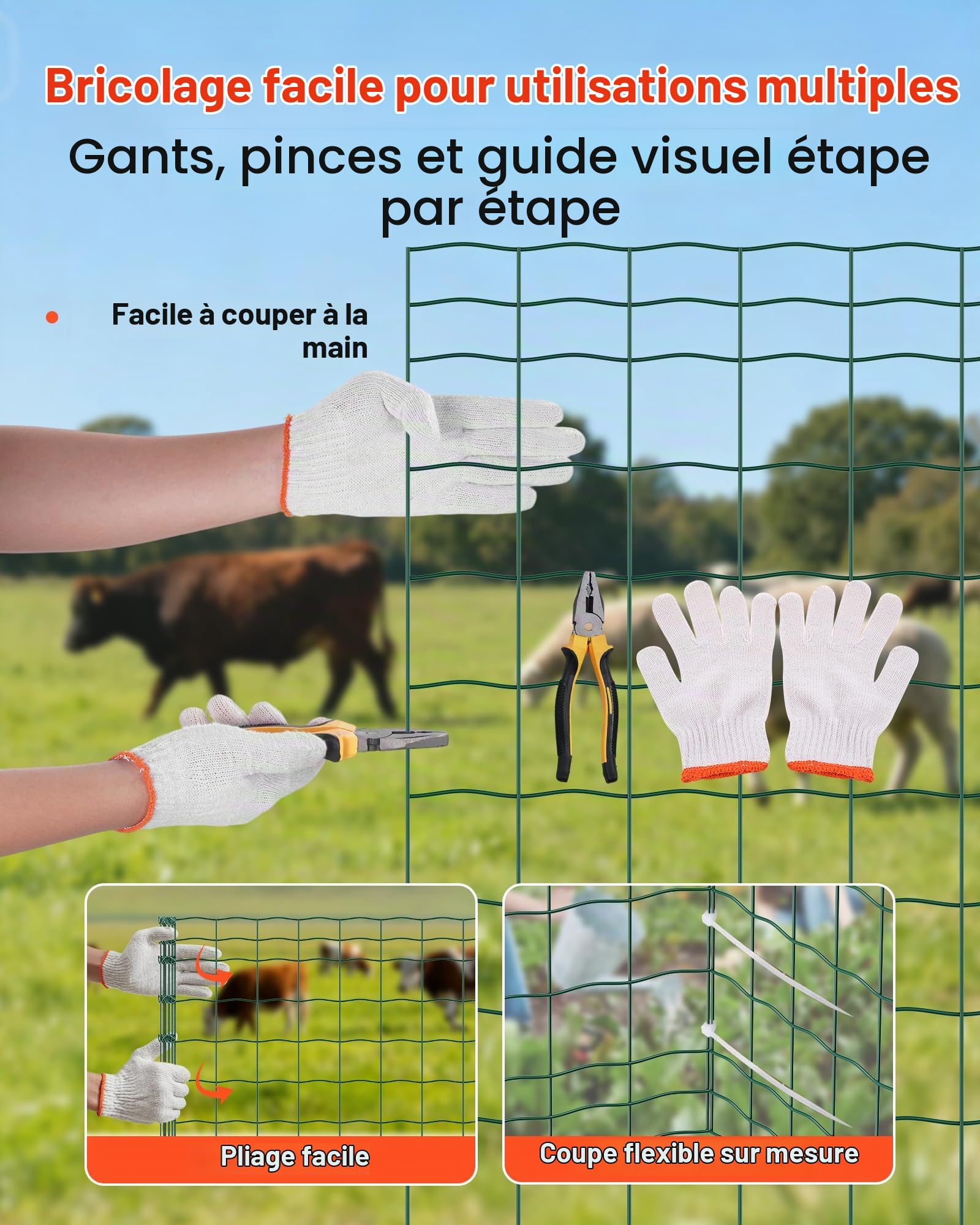 VEVOR Grillage Métallique Vert Maille 10 x 10 cm Rouleau Grillage Clôture à Mouton Soudé 1 x 20 m Fil en Fer Galvanisé Revêtement Vinyle PVC Diamètre Fil 2,1 mm pour Jardin Enclos Cage Animaux Ranchs