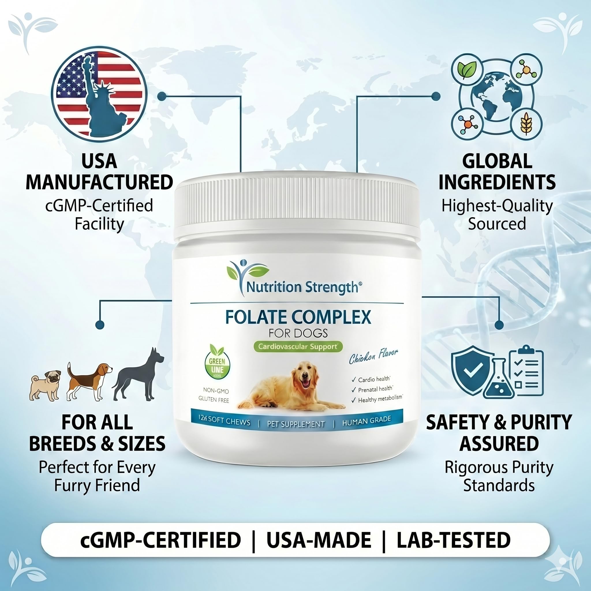 Folate for Dogs to Promote Cardiovascular & Prenatal Health, Support DNA Synthesis & Cell Maintenance, Folic Acid for Dogs with Zinc, Biotin, Iron & Vitamin B12, 120 Soft Chews — Amazon image 8