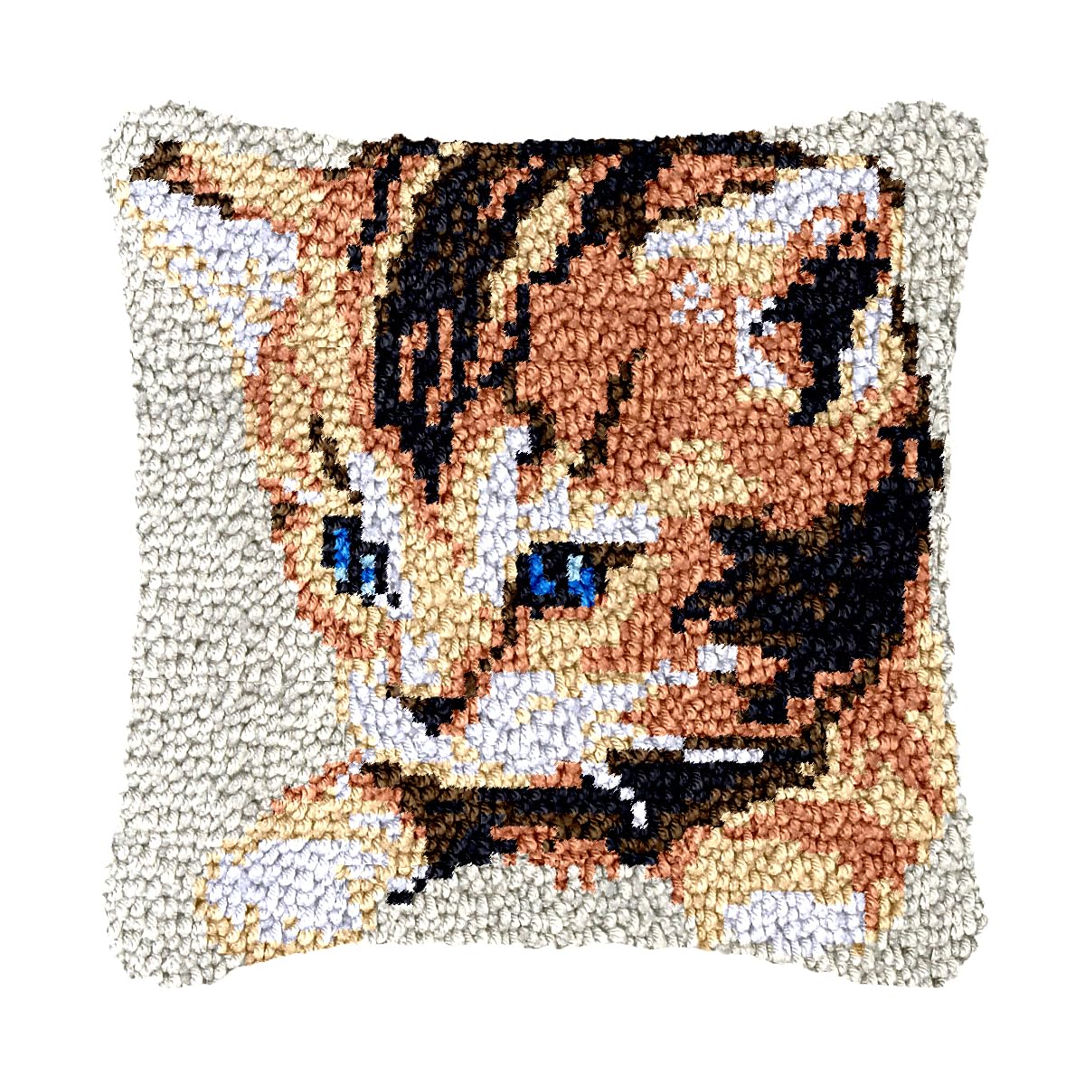 bositigo Cat Latch Hook Pillow Kit for Adults &amp; Kids, DIY Pre-Printed Canvas Craft, 17x17 Inch Decorative Cover for Sofa Cushions, Bedroom Decor (Cat Pattern 1)