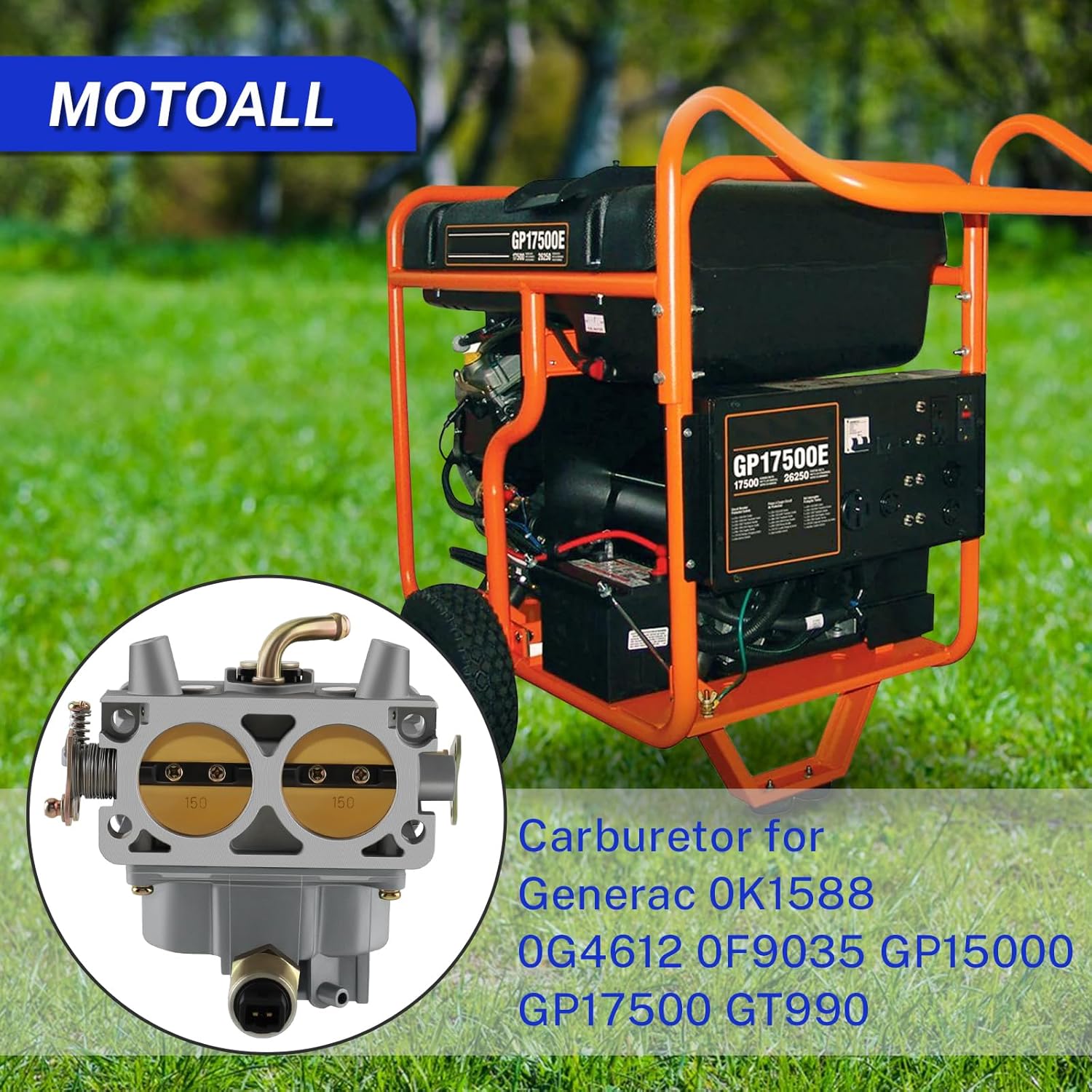 MOTOALL Carburetor for Generac 0K1588 Replace 0G4612 0F9035 GP15000 GP17500 GT990 Carb