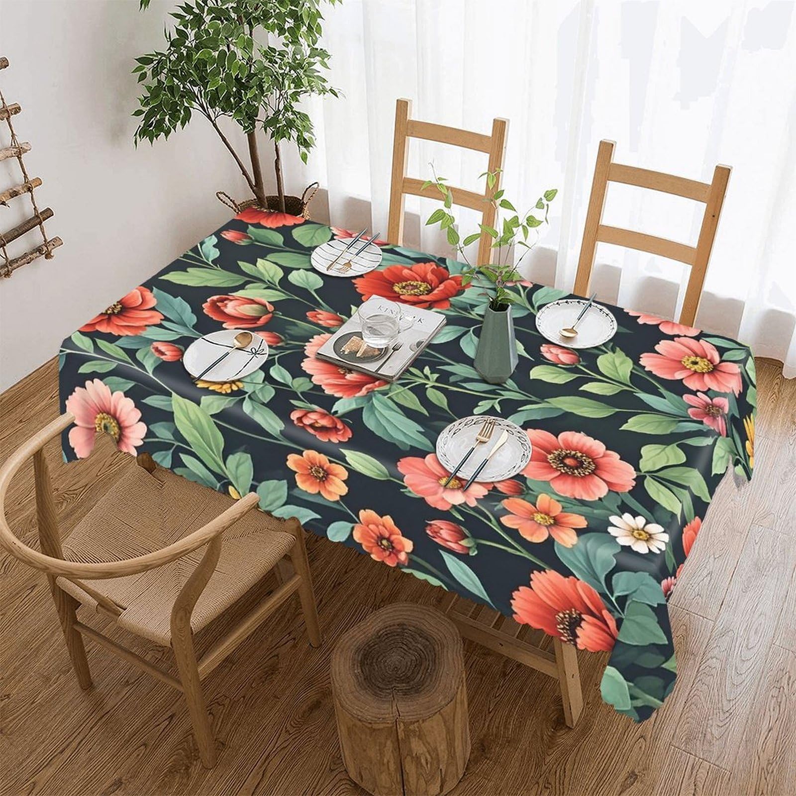 LZQPOEAS Lots of Flowers Tablecloth Rectangle Table Cloth Decorative Fabric Table Cover Waterproof Seasonal Table Cover Wrinkle Resistant Washable Table Cloth for Party Picnic Dinner Decor 60"x86"