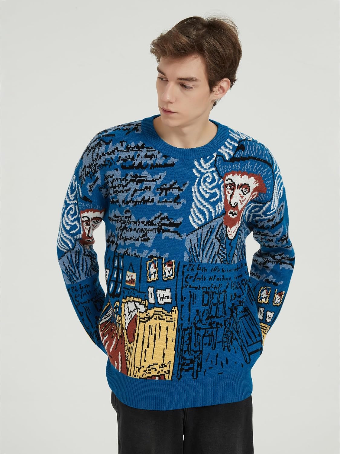 Mens Crewneck Sweaters Graphic Comfortable Casual Knit Fall Winter Sweater Oversized Pullovers - Image 3