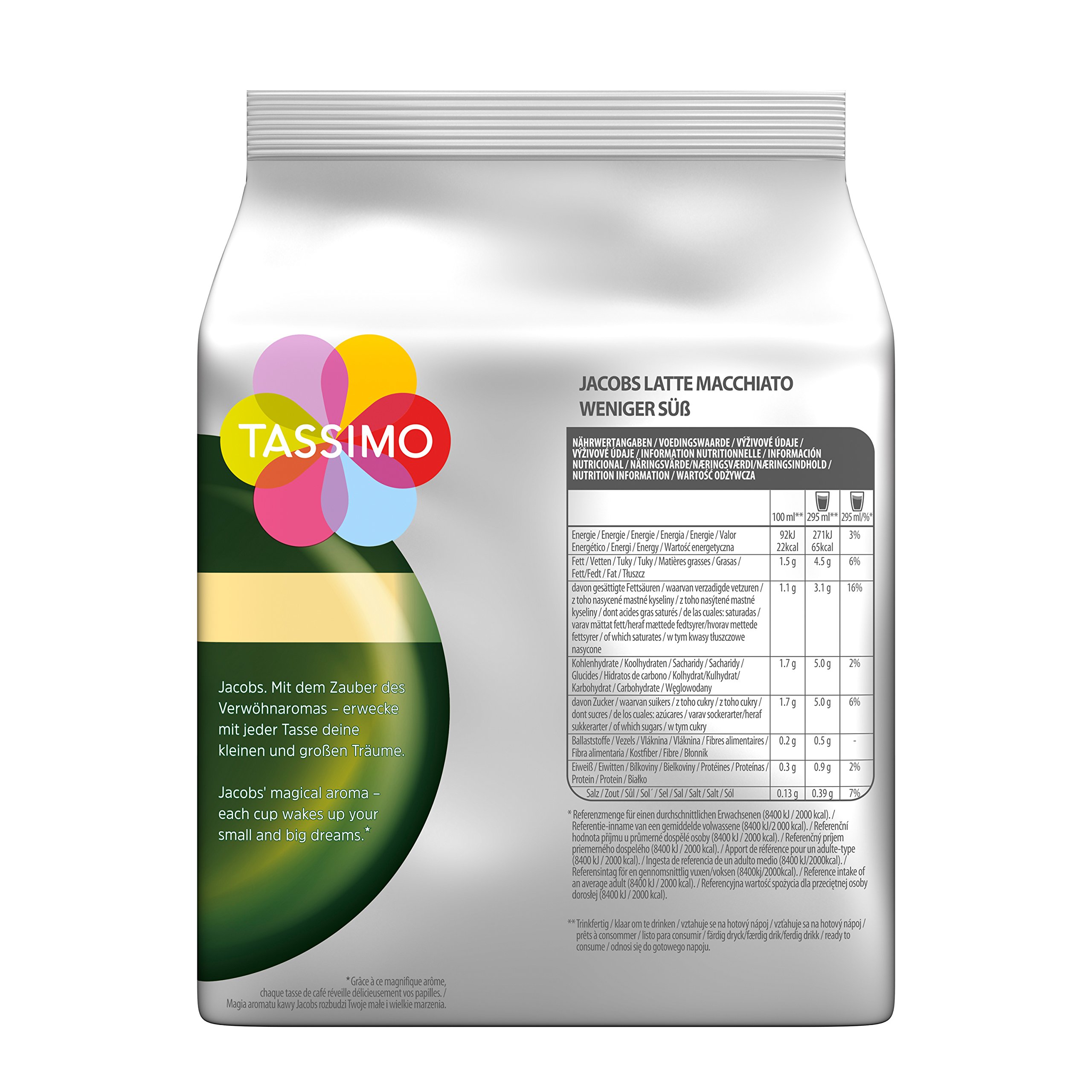 Tassimo Jacobs Latte Macchiato weniger süß, 5er Pack Kaffeespezialität T Discs (5 x 8 Getränke)