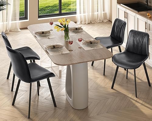 Juego de 4 sillas de comedor tapizadas, modernas sillas de cocina y comedor, piel sintética, patas de metal resistentes, para sala de estar,