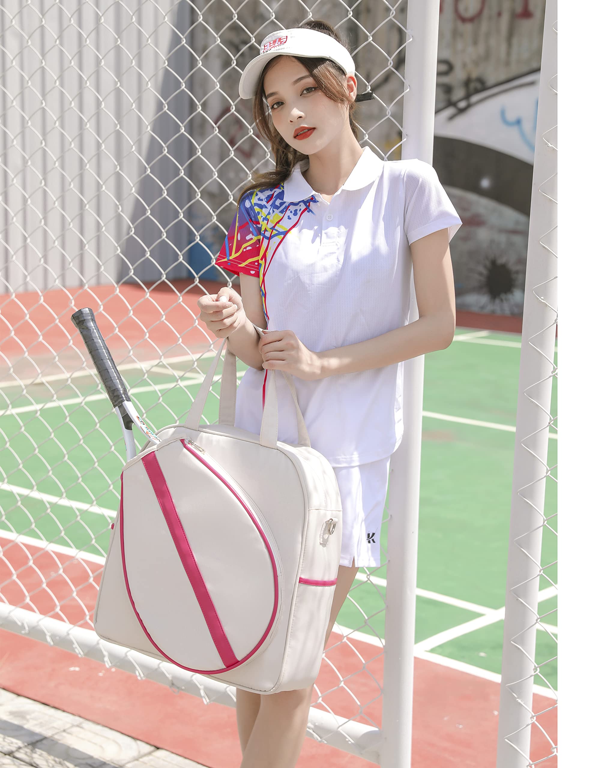 HyRaM Borsa a Tracolla da Tennis da Donna, Grande, Resistente all'Acqua, per Racchette da Tennis, Pickleball e Badminton (Rosa)