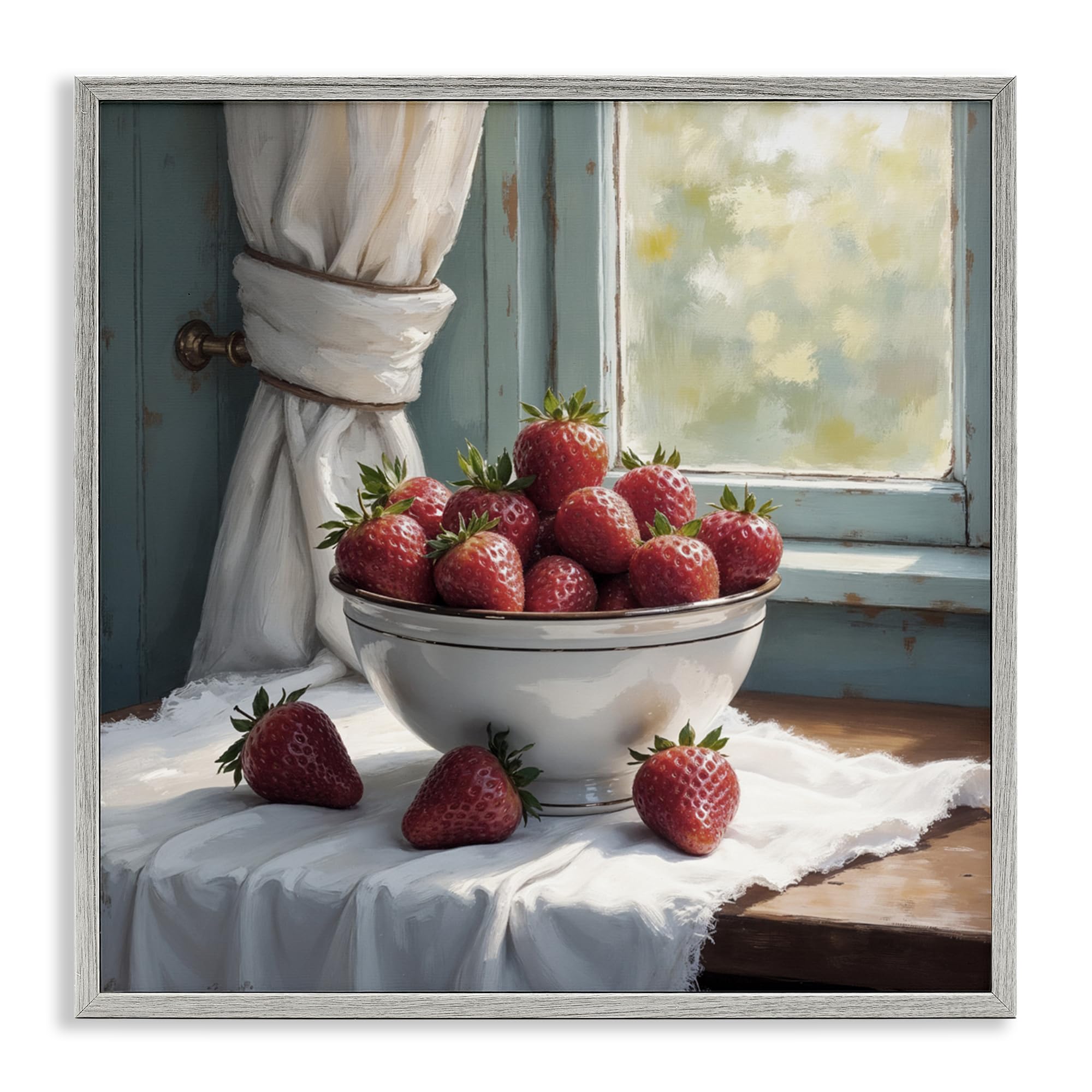 Strawberry Harvest Window Still Life, 24 x 24 Inch Framed Giclée Print