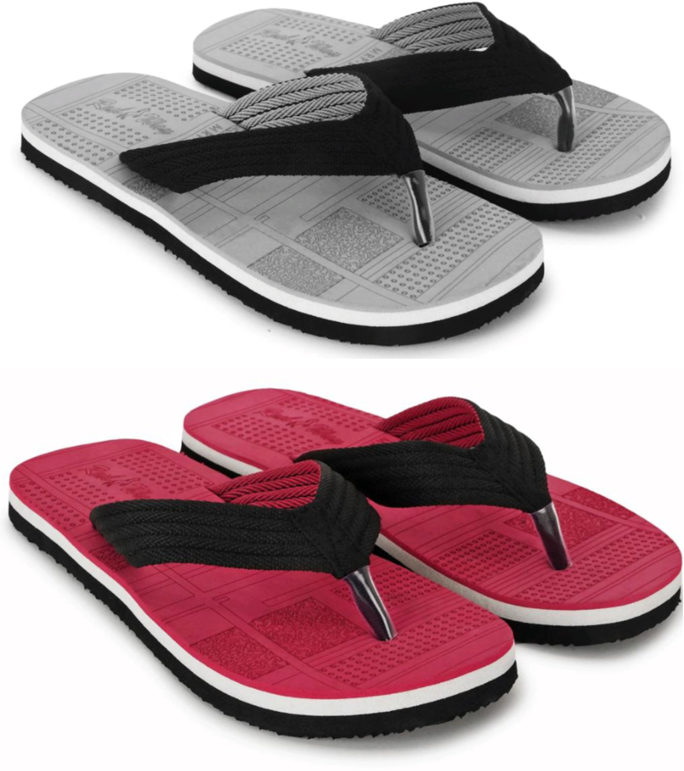 Casual Slippers Combo For Men With EVA Sole | Durable & Lightweight | Stylish Flip-Flop | Cushioned Footbed - Comfortable Fit for Every Occasion | (102) | Color RED-GREY | Size : 7-picture-49